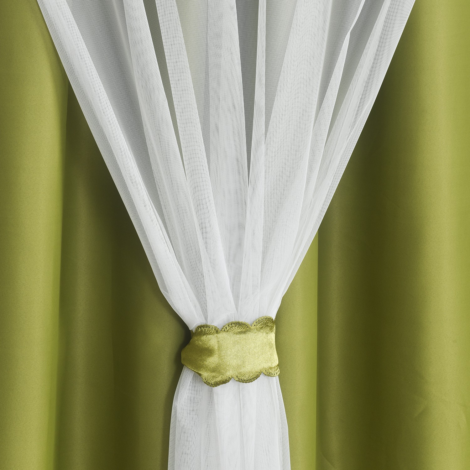 2 Panels Double Layered Curtains with White Sheer Tulle, Grommet Drapes
