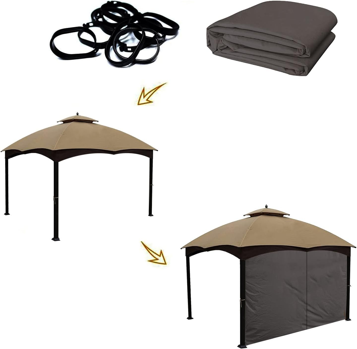 10×10 Brown Waterproof UV-Resistant Gazebo Privacy Curtain with Zipper