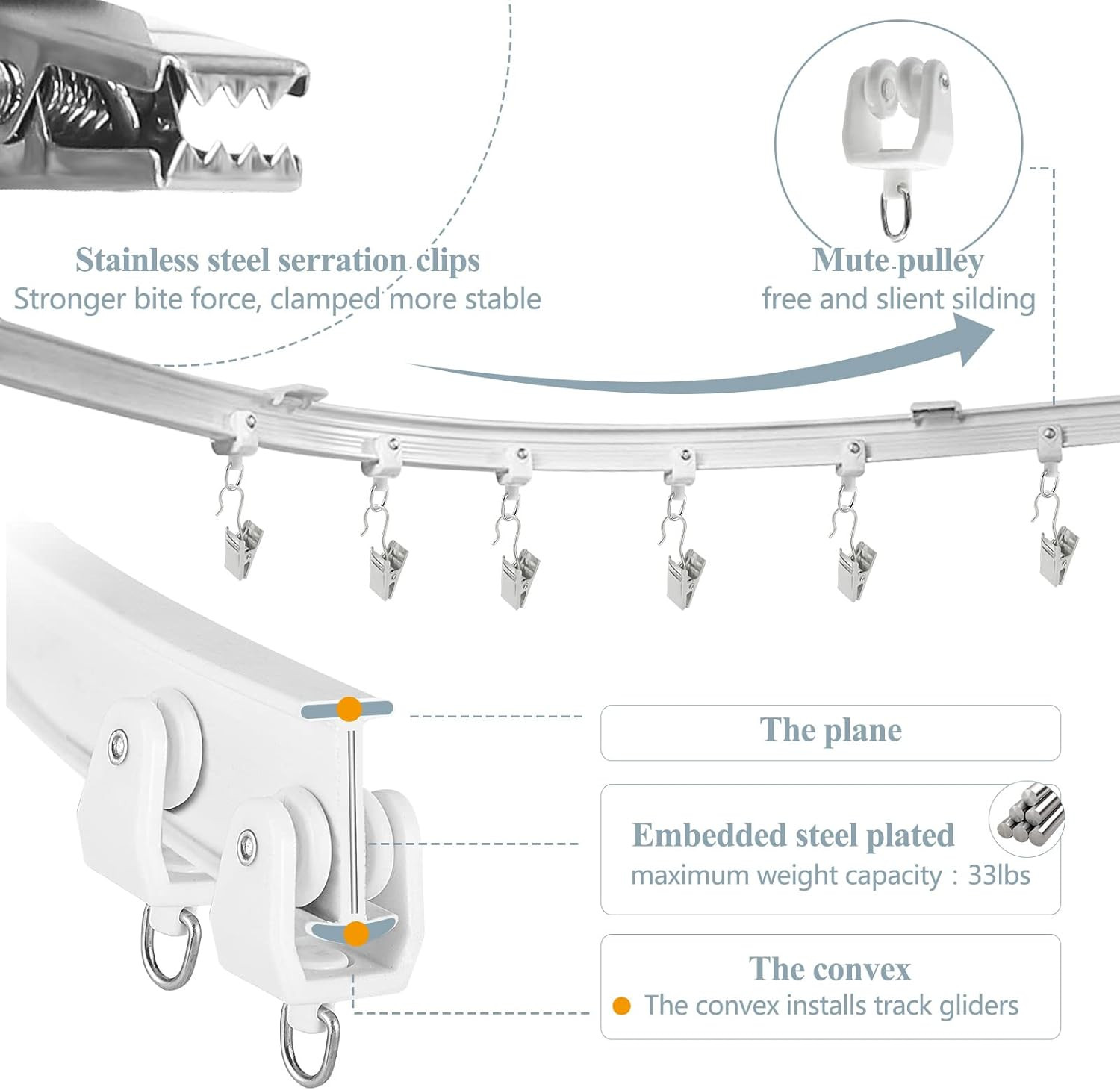 Ceiling Curtain Track, Flexible Bendable Curtain Rail System, 20Ft Wall Mount He