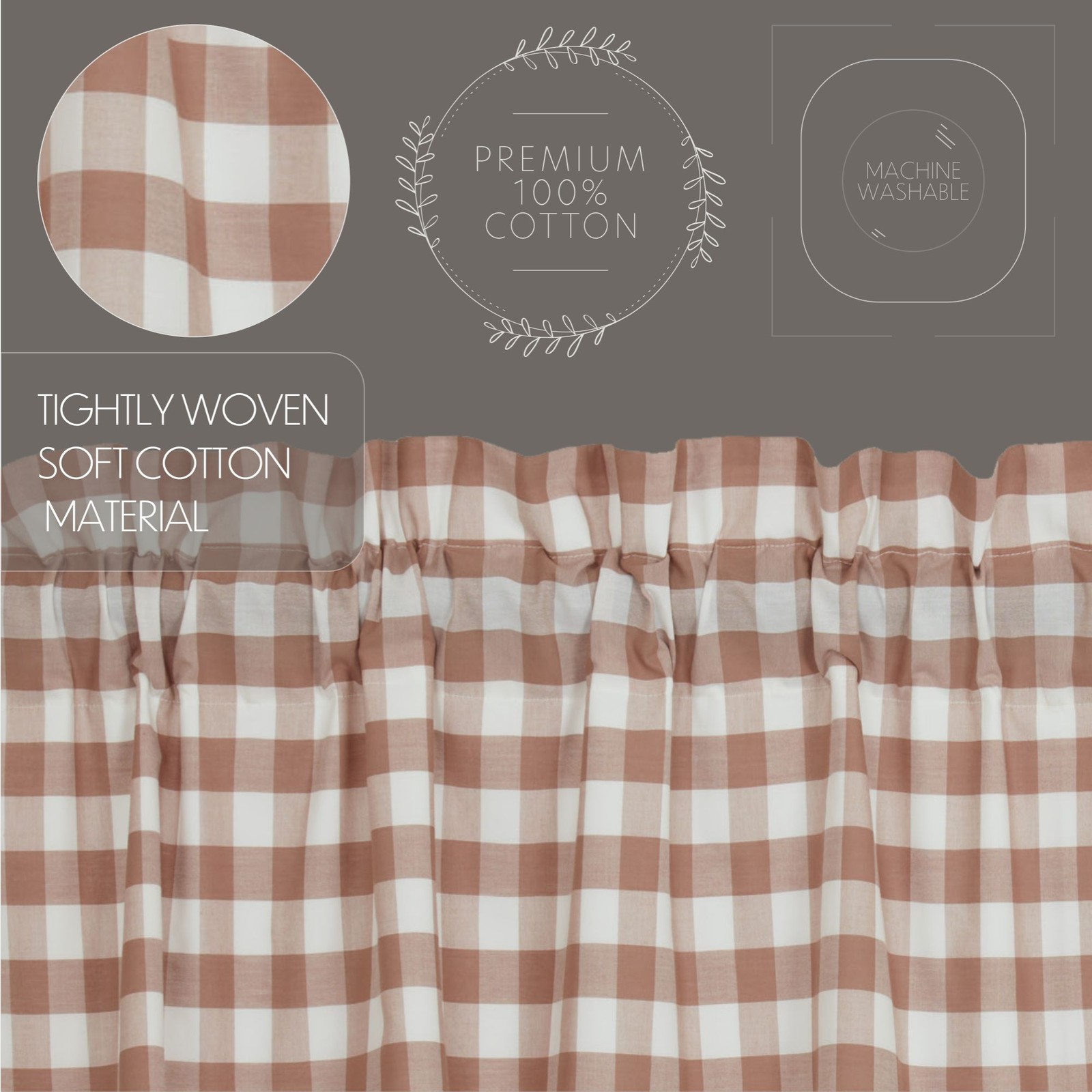 Farmhouse 24″x36″ Tier Pair Brown Rod Pocket Kitchen Window Curtains VHC Brands