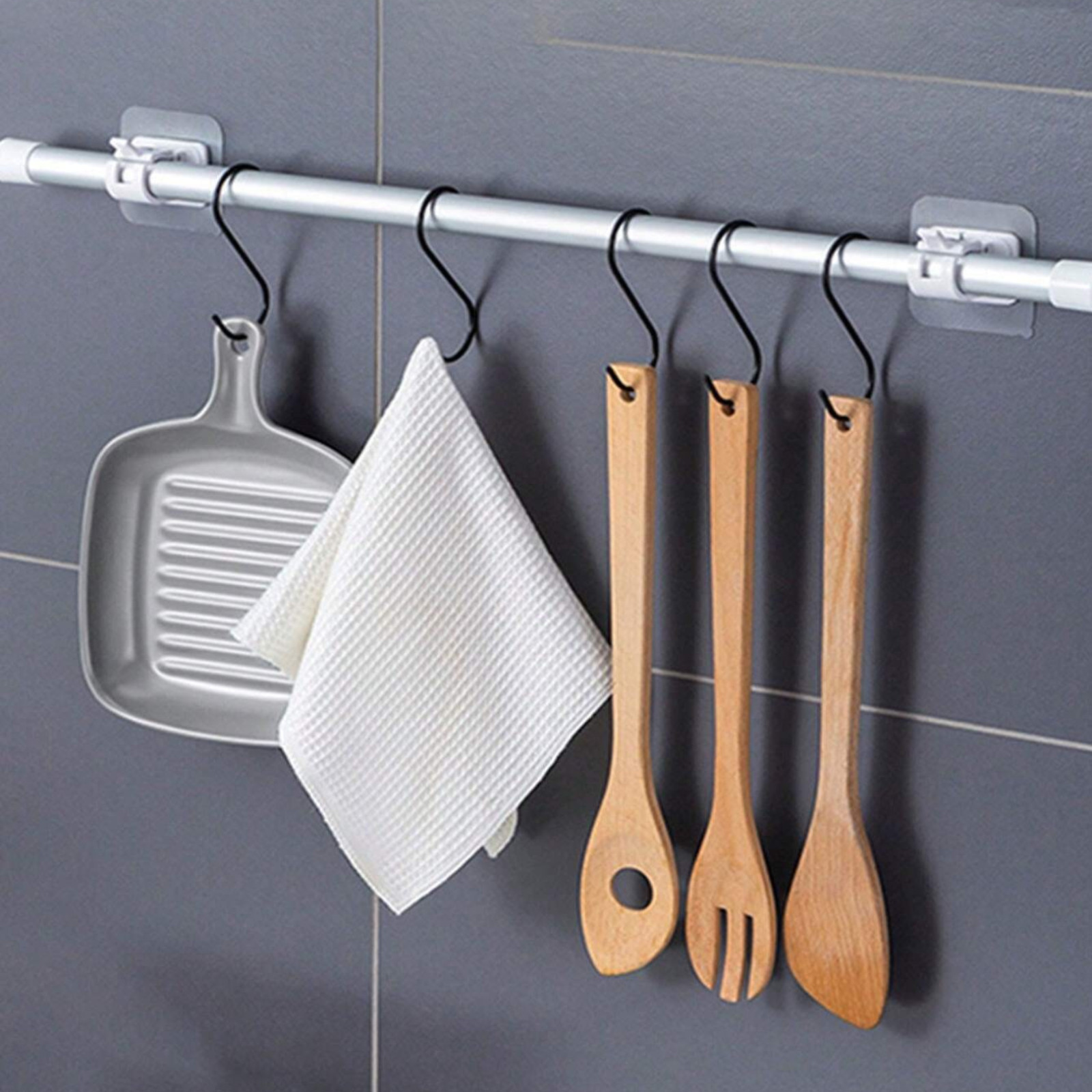 Strong Adhesive Curtain Rod Bracket Wall-Mounted Spring Hooks Curtain Rod Hanger