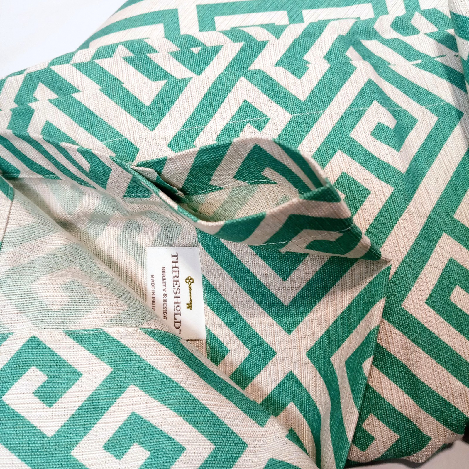 2 Panels Threshold Green & White Greek Key Window Curtain 54 x 95 Target India