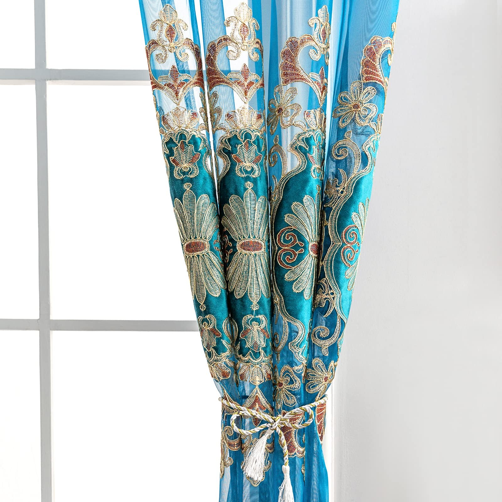 Classical Embroidered Sheer Curtain for Living Room Luxury European Style Pea…