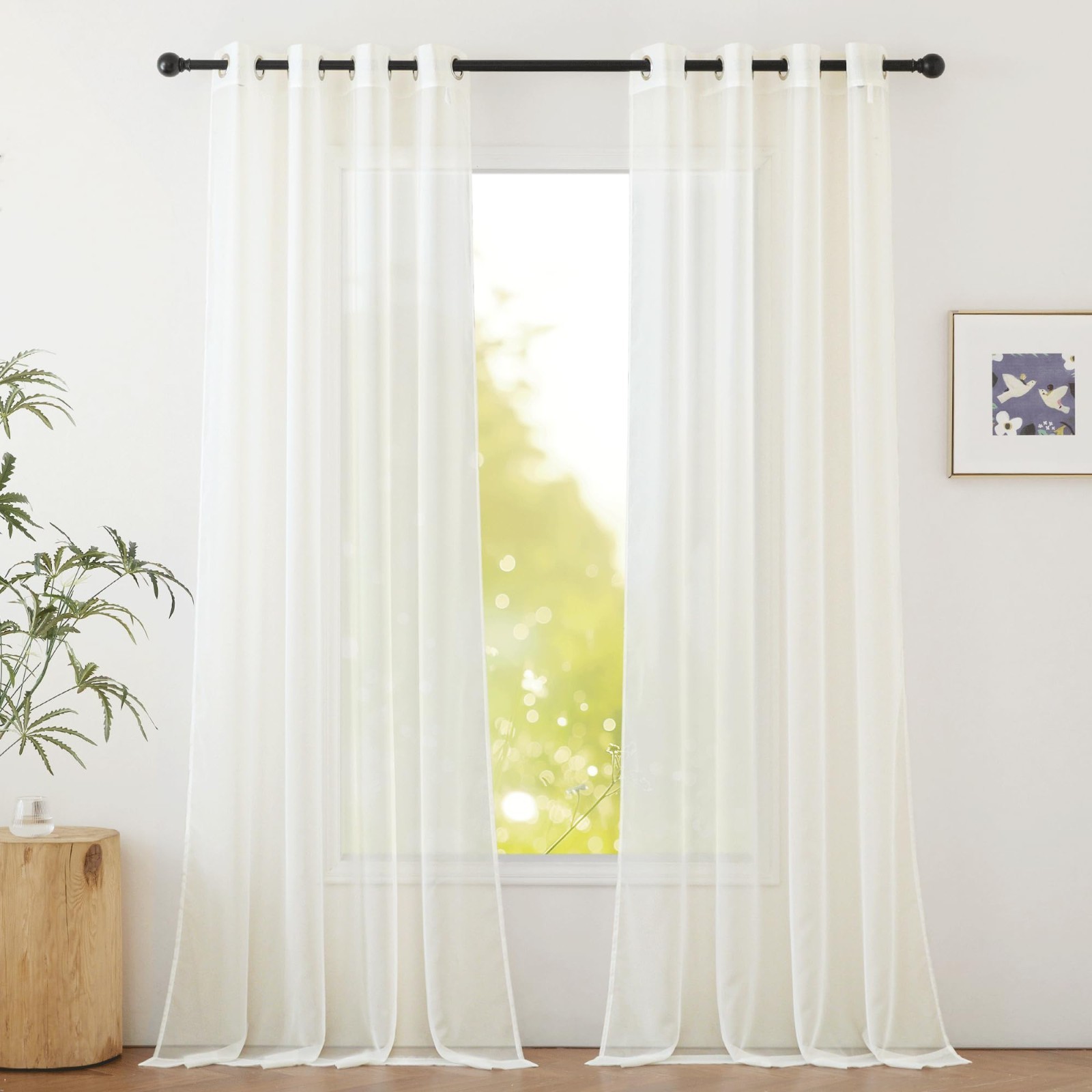 NICETOWN White Sheer Curtains & Drapes 2 Panels, W54 x L96 Grommet Top