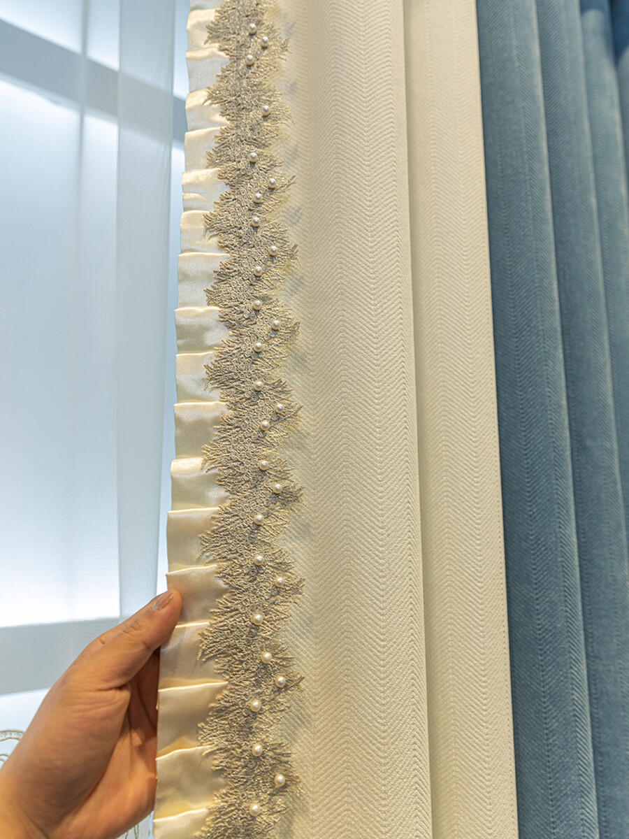 Custom modern simple advanced blue chenille cloth curtain valance drape C1522