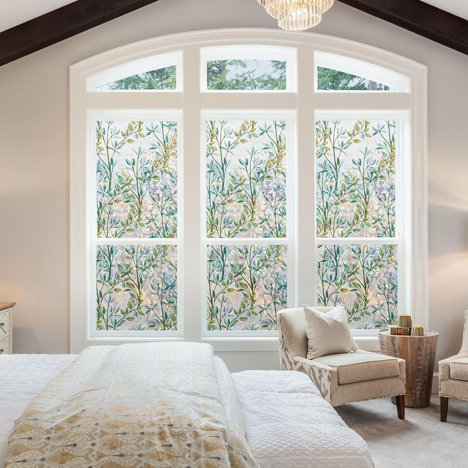 Window Privacy Film – Stained Glass Style Floral Window Clings for Home Decor, U
