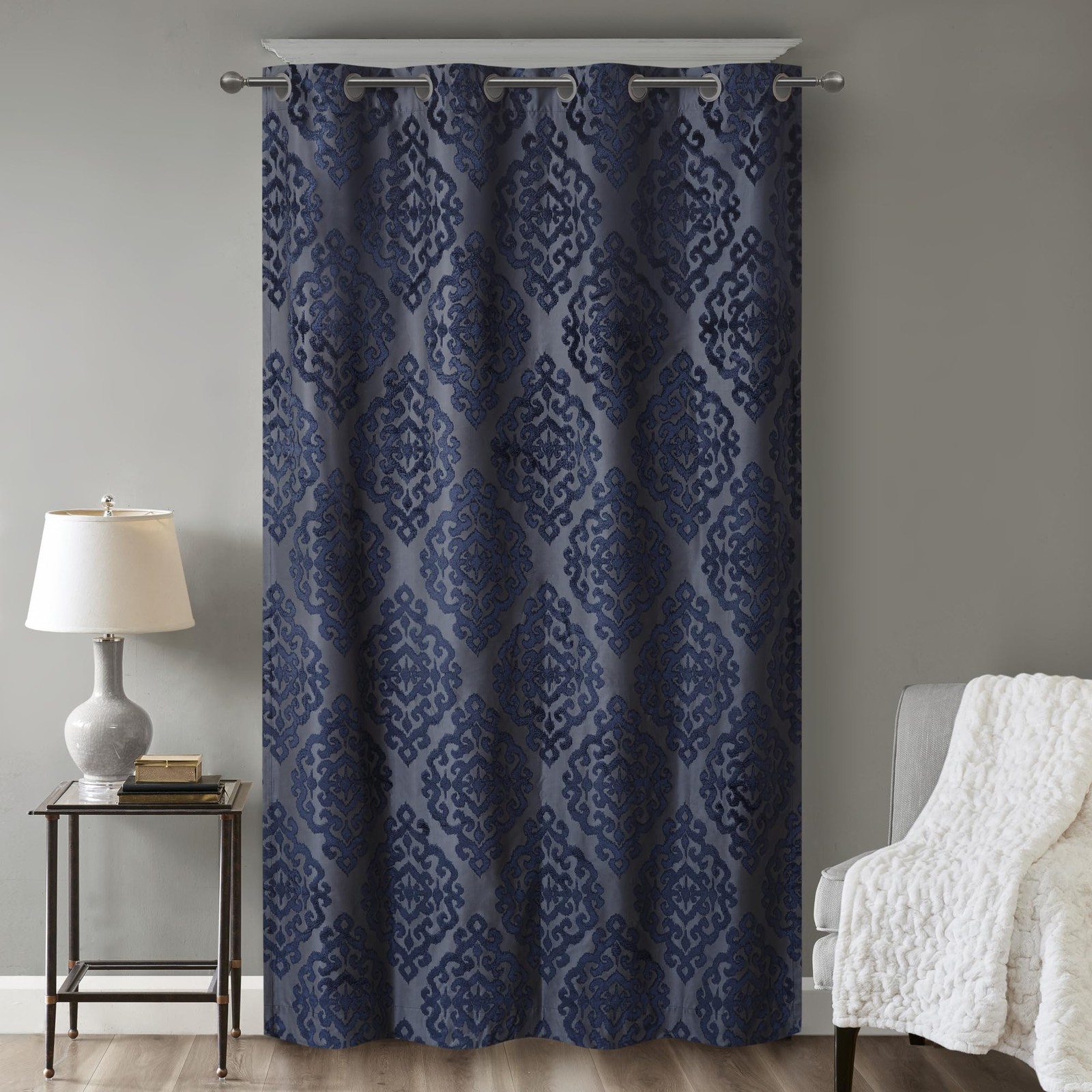 Mirage 100% Total Blackout Single Window Curtain, Knitted Jacquard Damask Room D