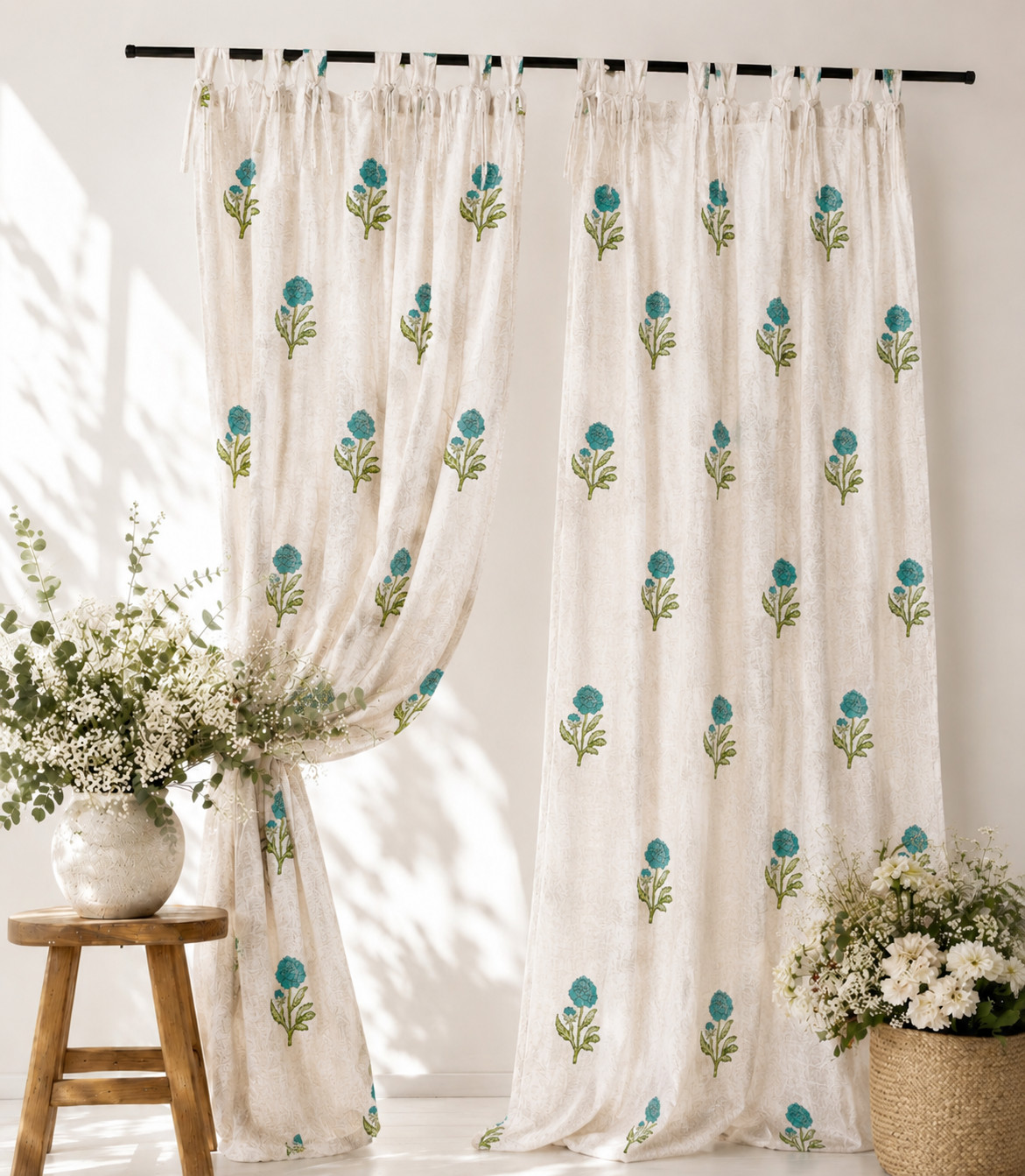 2 Panel Boho Indian Block Print Curtains for Bedroom – Door Window Panel Drapes