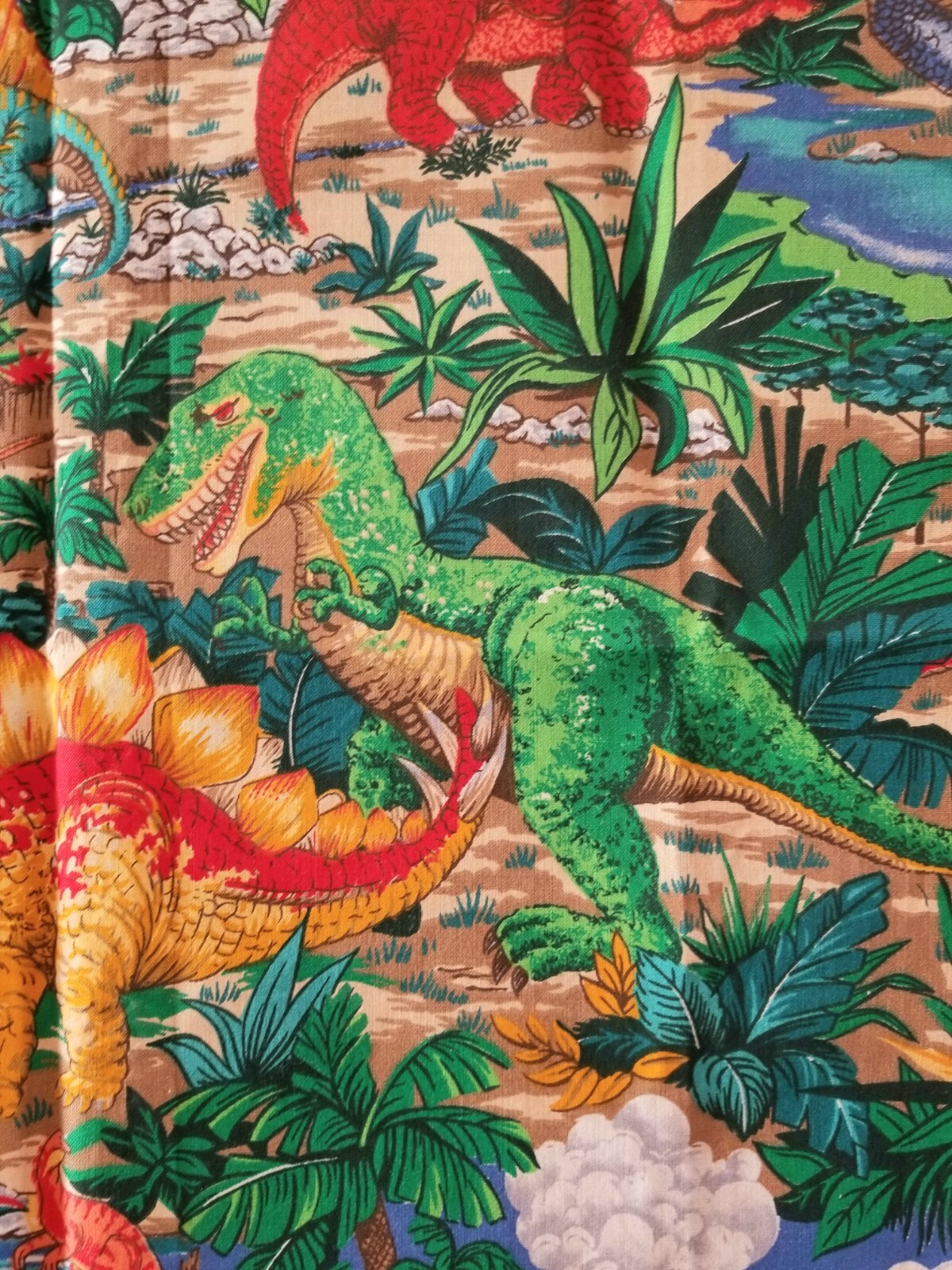 Dinosaur Print Single Childrens Curtain Or Wall Hanging Bright Colors Many Dinos