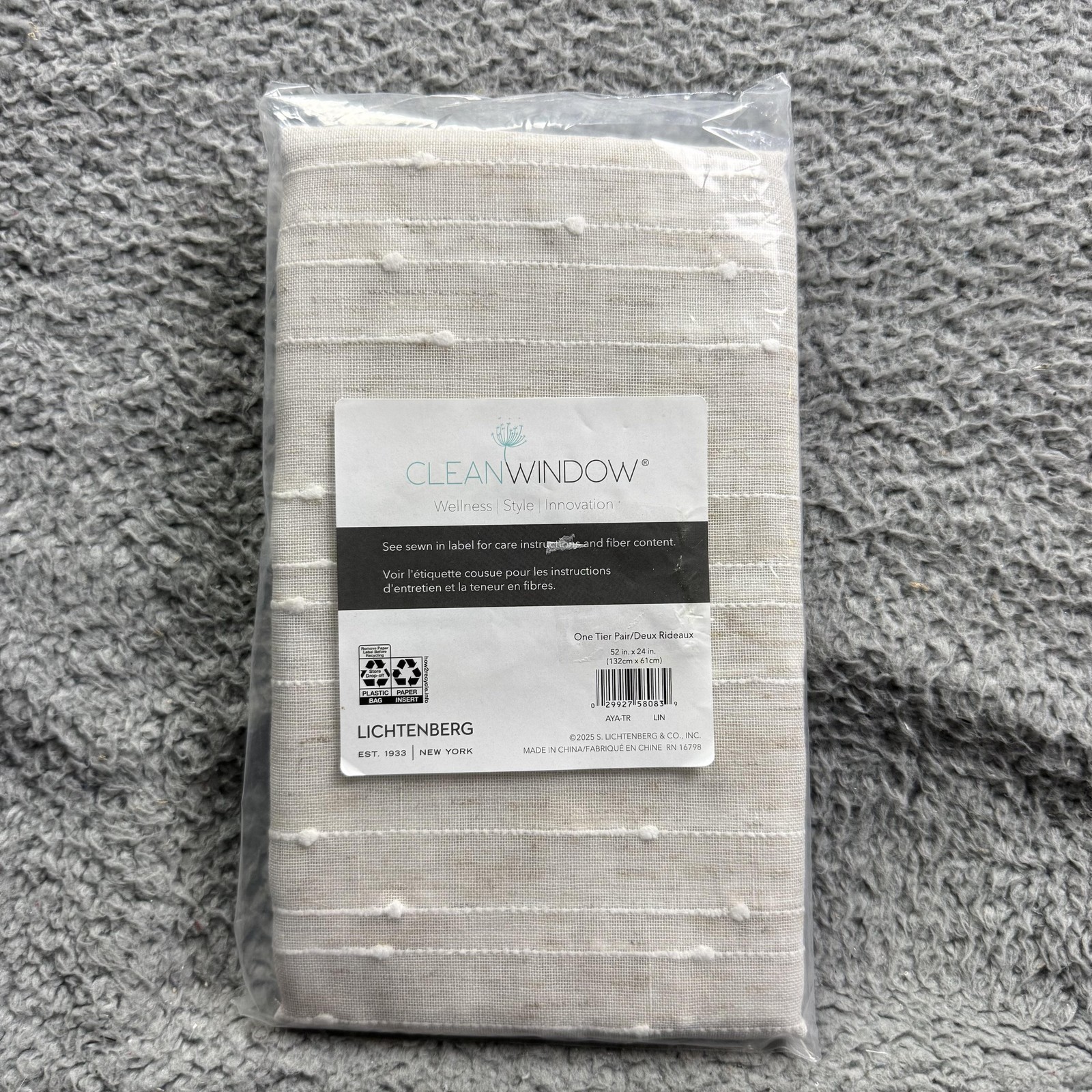 Lichtenberg Clean Window Cafe Tier Curtains 52×24 Beige Striped Textured New