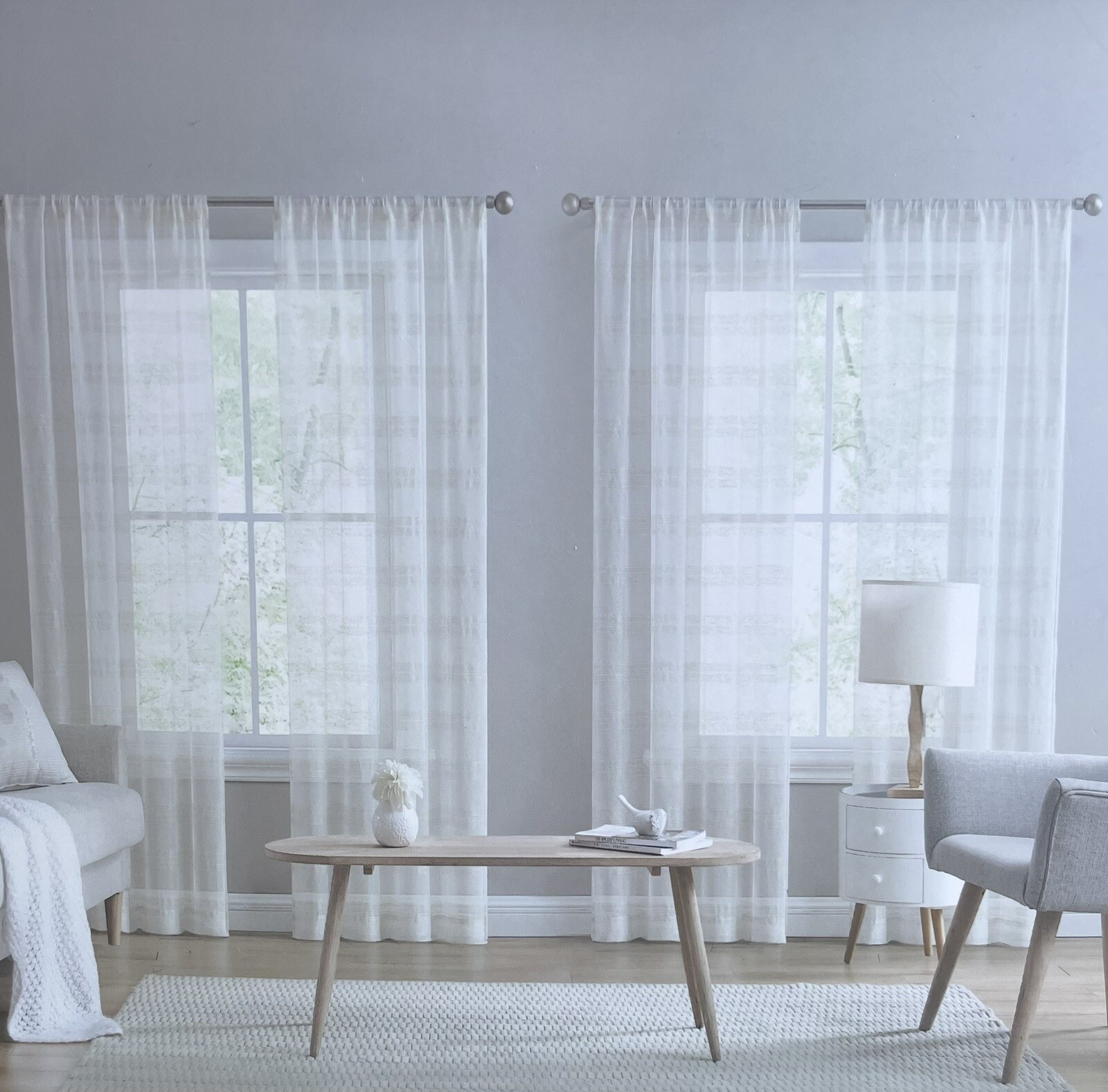 Laura Ashley Window Curtains 4 Panels Beige 38 x 96 Striped Sheer Pole Top NEW