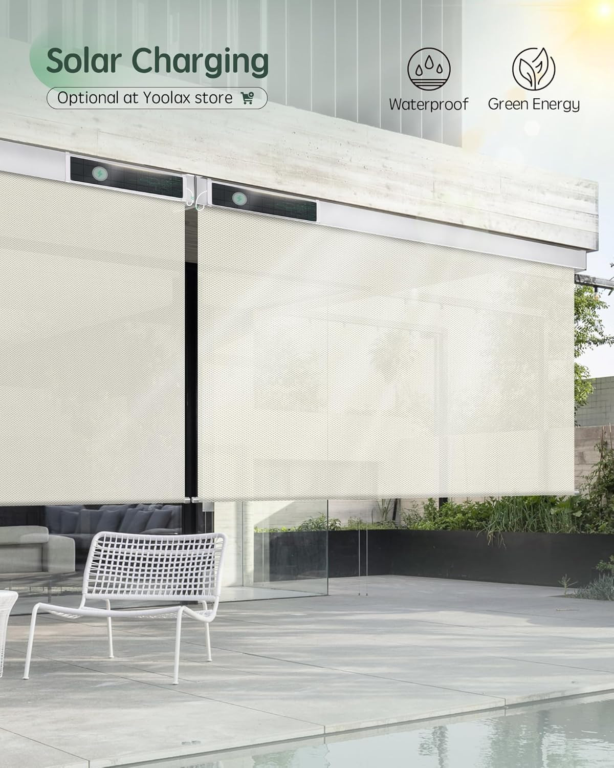 Smart Motorized Outdoor Shades – Waterproof Electric Blinds for Patio 7x8ft