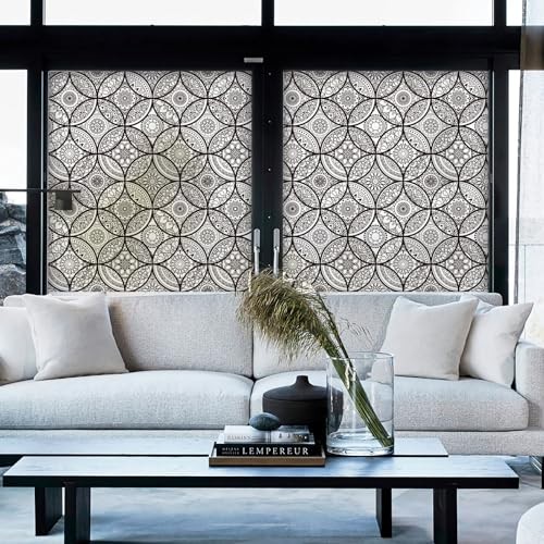 Boho Stained Glass Look Window Privacy 17.7″ x 78.7″ (with tools) Pure Black