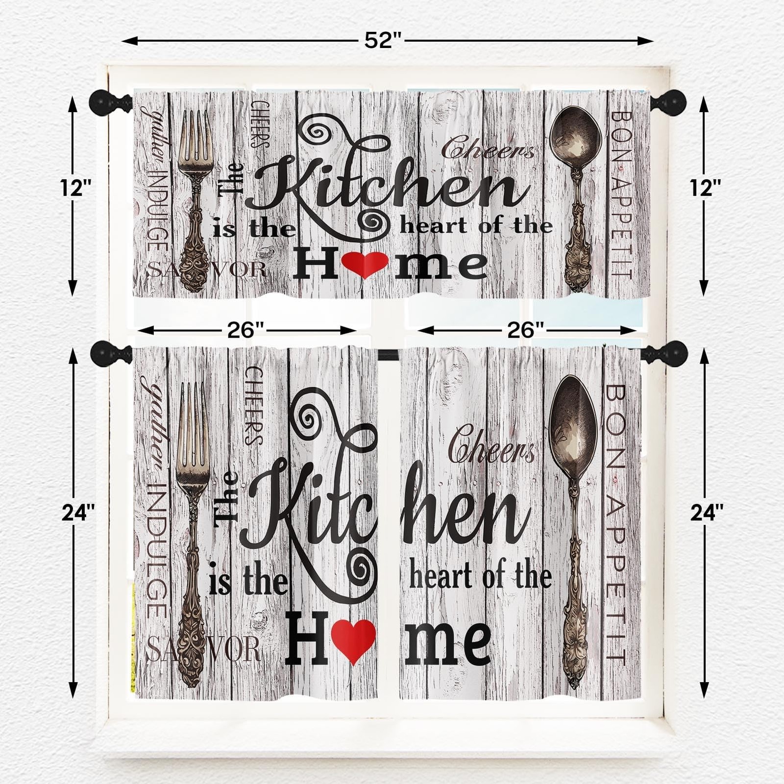 Farmhouse Rustic Kitchen Window Curtains Valance and Tier Set, Country Rod Po…