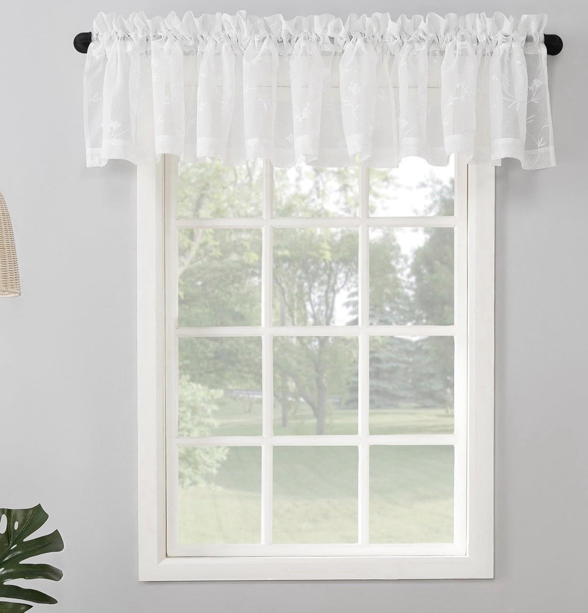No. 918 Delia Floral Embroidered Sheer Rod Pocket Valance Ivory 50 x 17 in