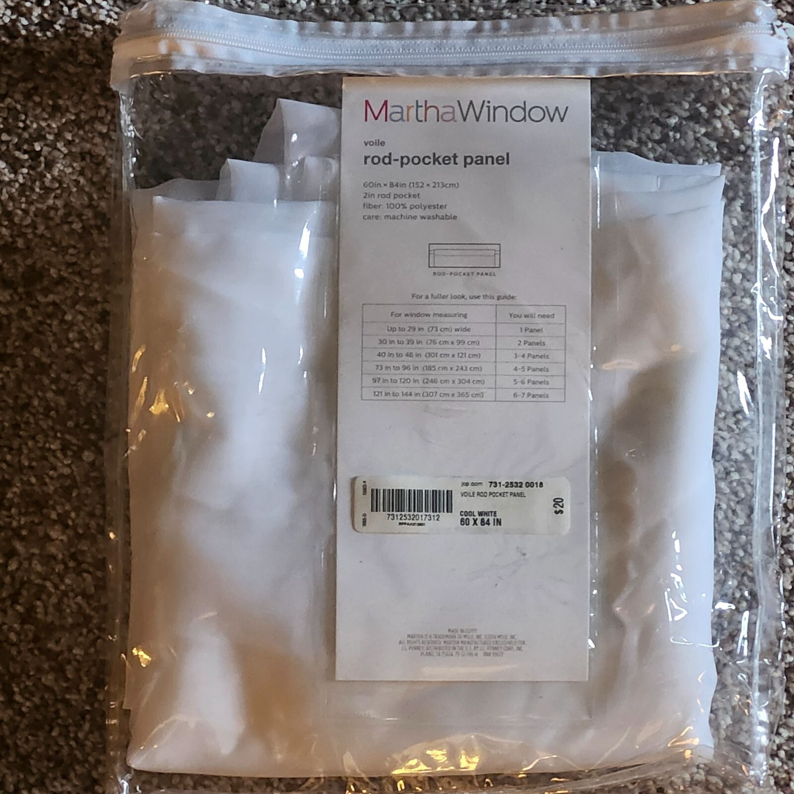 Martha Window Sheer White Curtain Panel 84×60 100% Polyester Made In Egypt