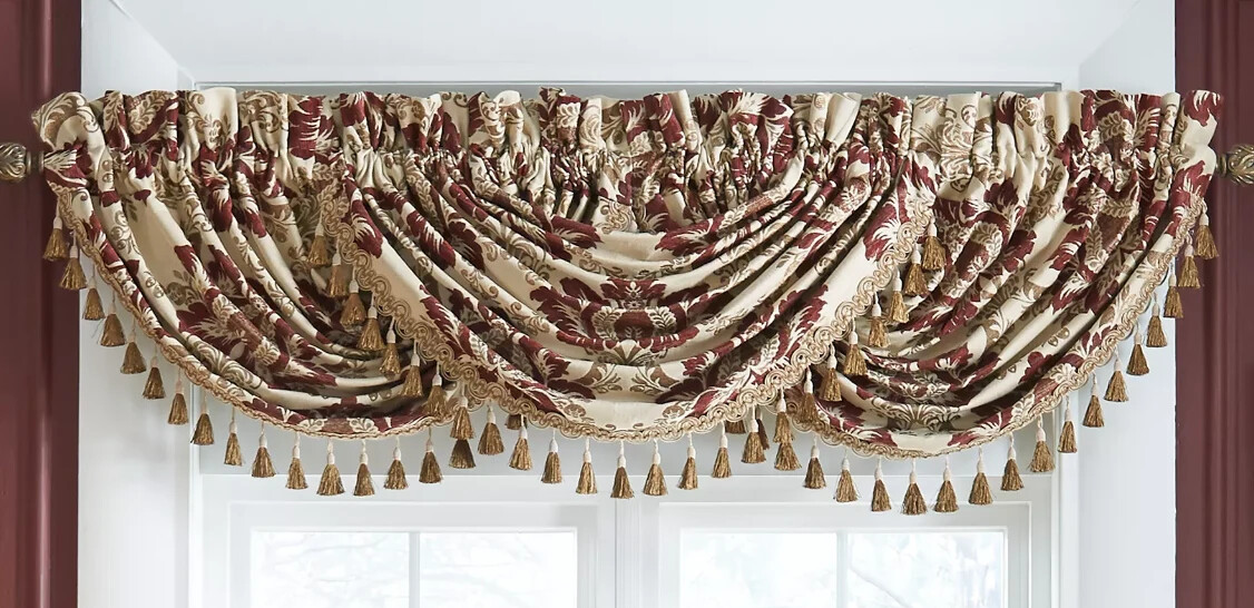 Croscill Esmeralda Bordeaux Waterfall Swag Valance Top Treatment, 48.5 x 33 in