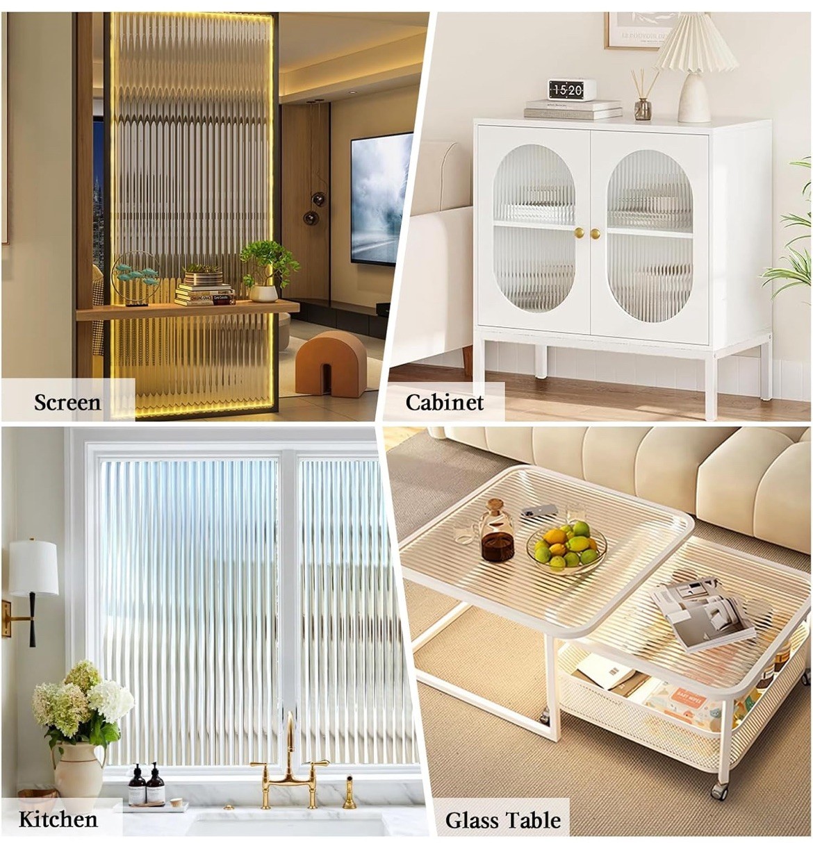 Windimiley Window Privacy Film 3D Reeded Glass Static cling 17.5×78.7in