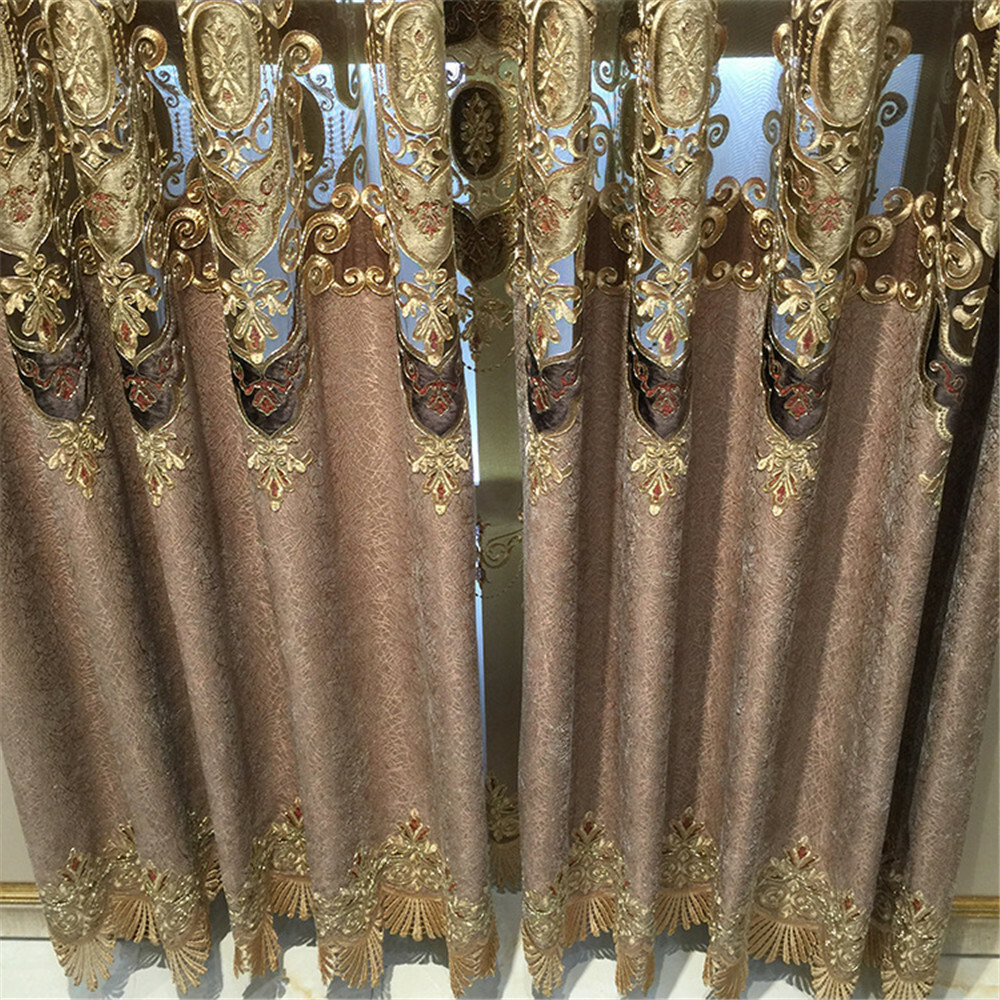 Luxury European Curtains Floral Embroidered Semi Blackout Curtain Drape 1 Panel