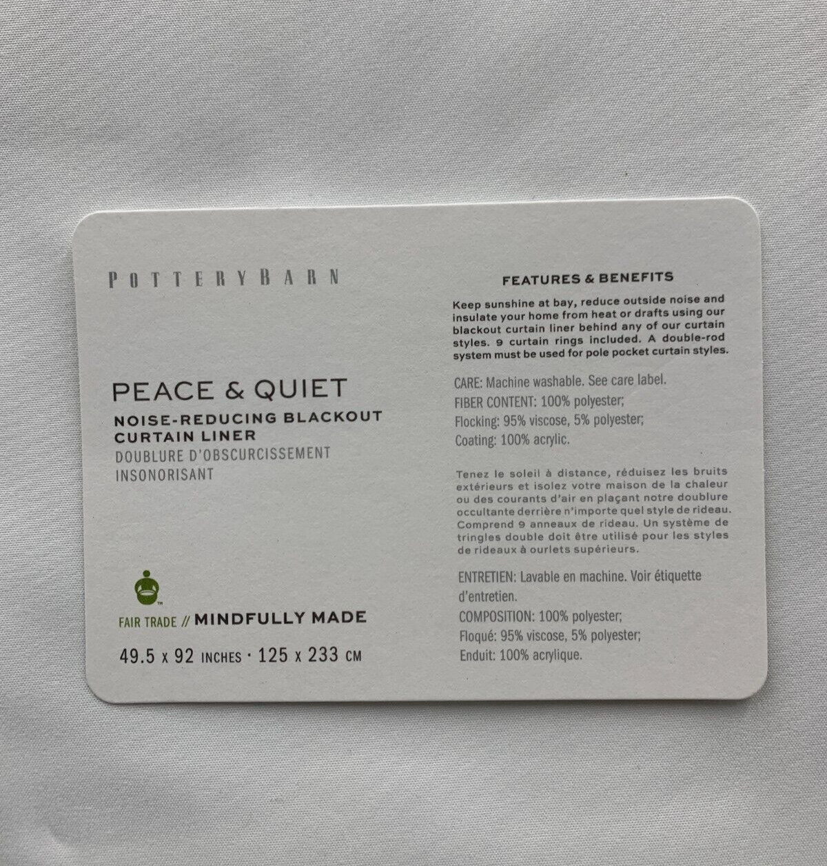 Pottery Barn Peace and Quiet Blackout Noise Reducing Curtain White 92″ #N61