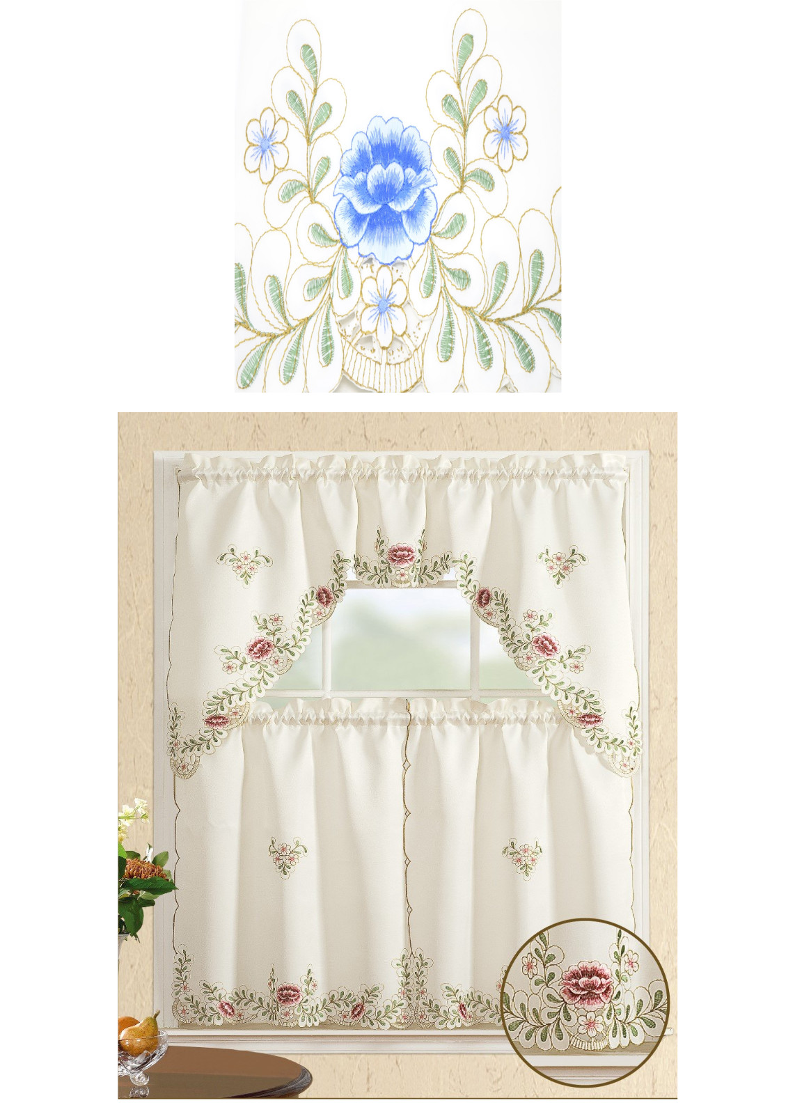 All American Collection Modern Contemporary 3pc Embroidered Home Kitchen Window