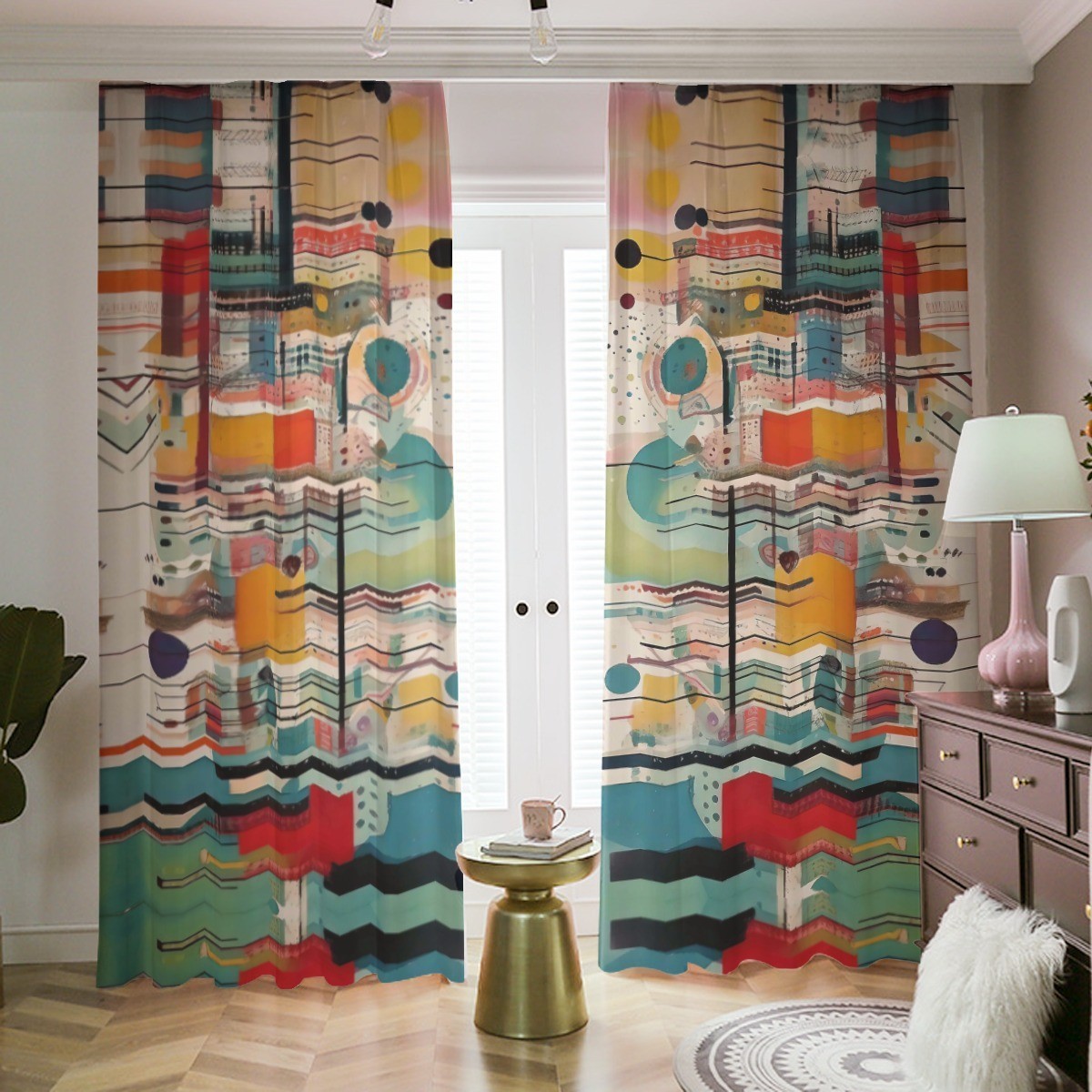 Mid Century Modern Blackout Curtains Drapes Shades Mod Green Retro Geometric