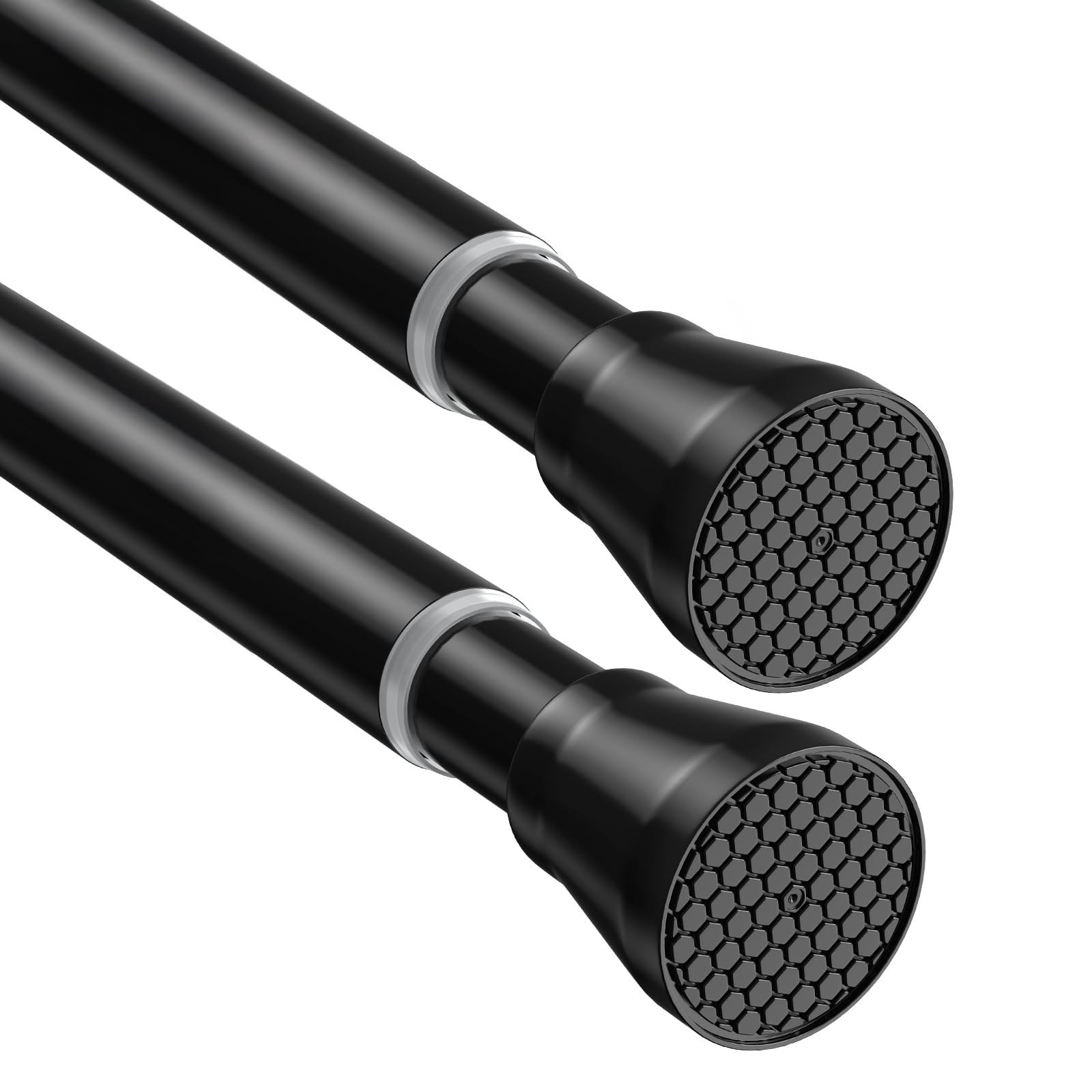 2 Pack Adjustable Tension Rods 45-77 Inch – Black No-Drill Curtain Rods for W…