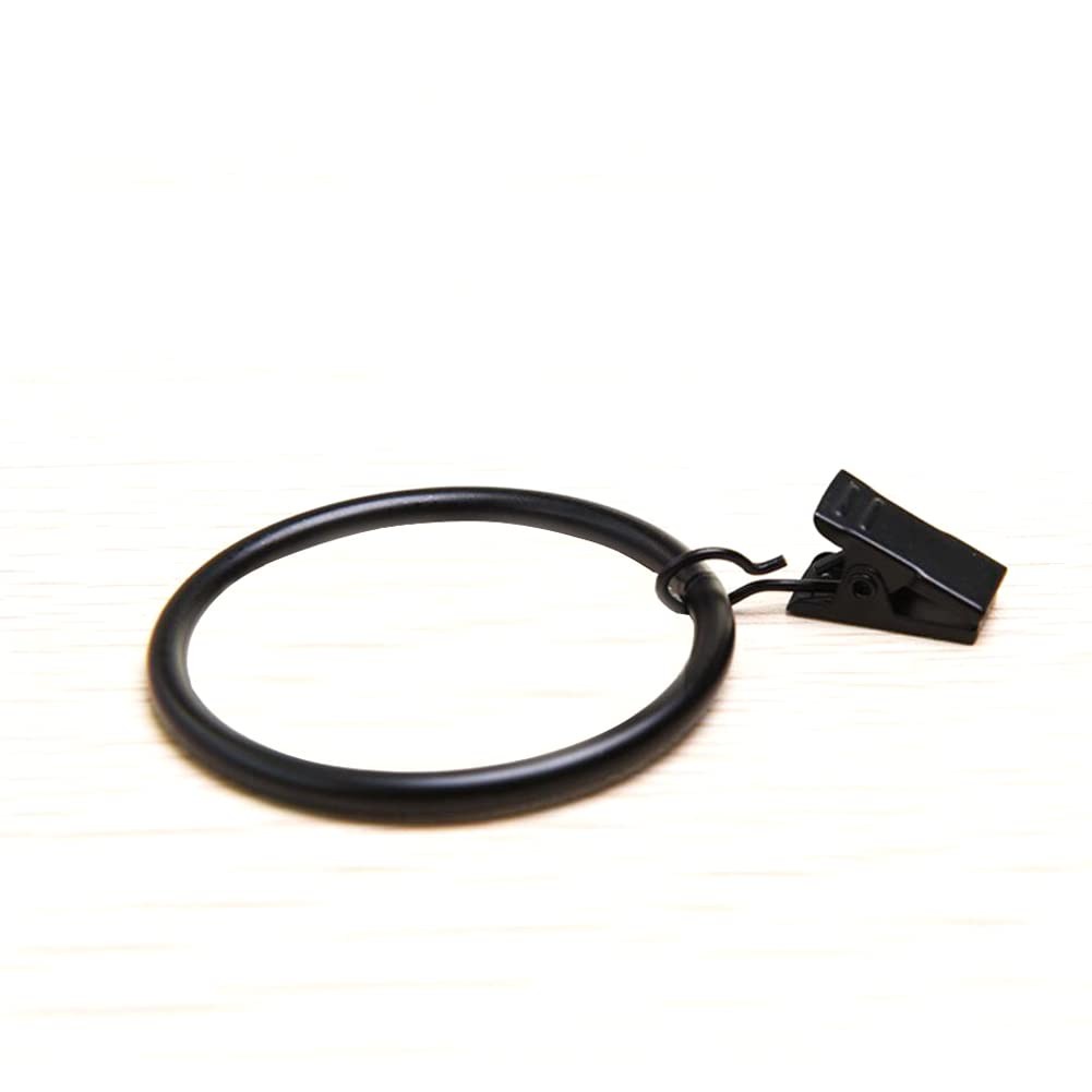 Large Curtain Rings with Clips 10 Pack 2.5 Inch Rustproof Metal Black
