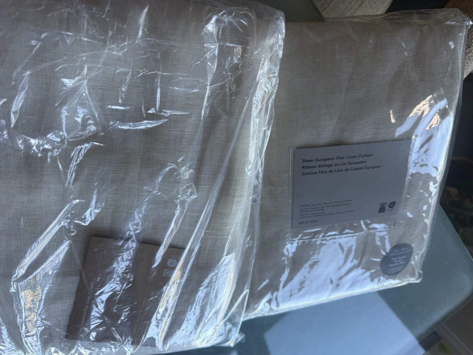 2 West Elm Sheer European Flax Linen Curtains drapes alabaster 48 108 New