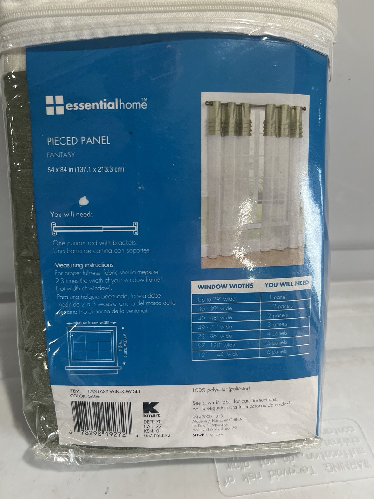 Essential Home Pieced Panel Fantasy Window Curtain Set – Sage 54×84″