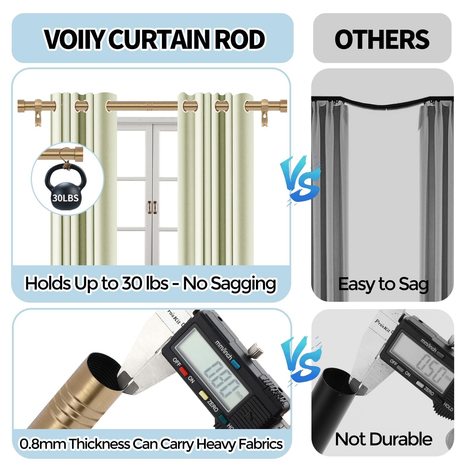 Gold Curtain Rods for Windows 66 to 120 Inch(5.5-10 Feet),1″ Diameter Drapery…