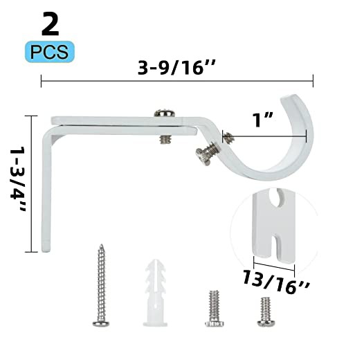 PCS Adjustable Curtain Rod Brackets, Fits 7/8 inch or 1 inch Rods, 2 White