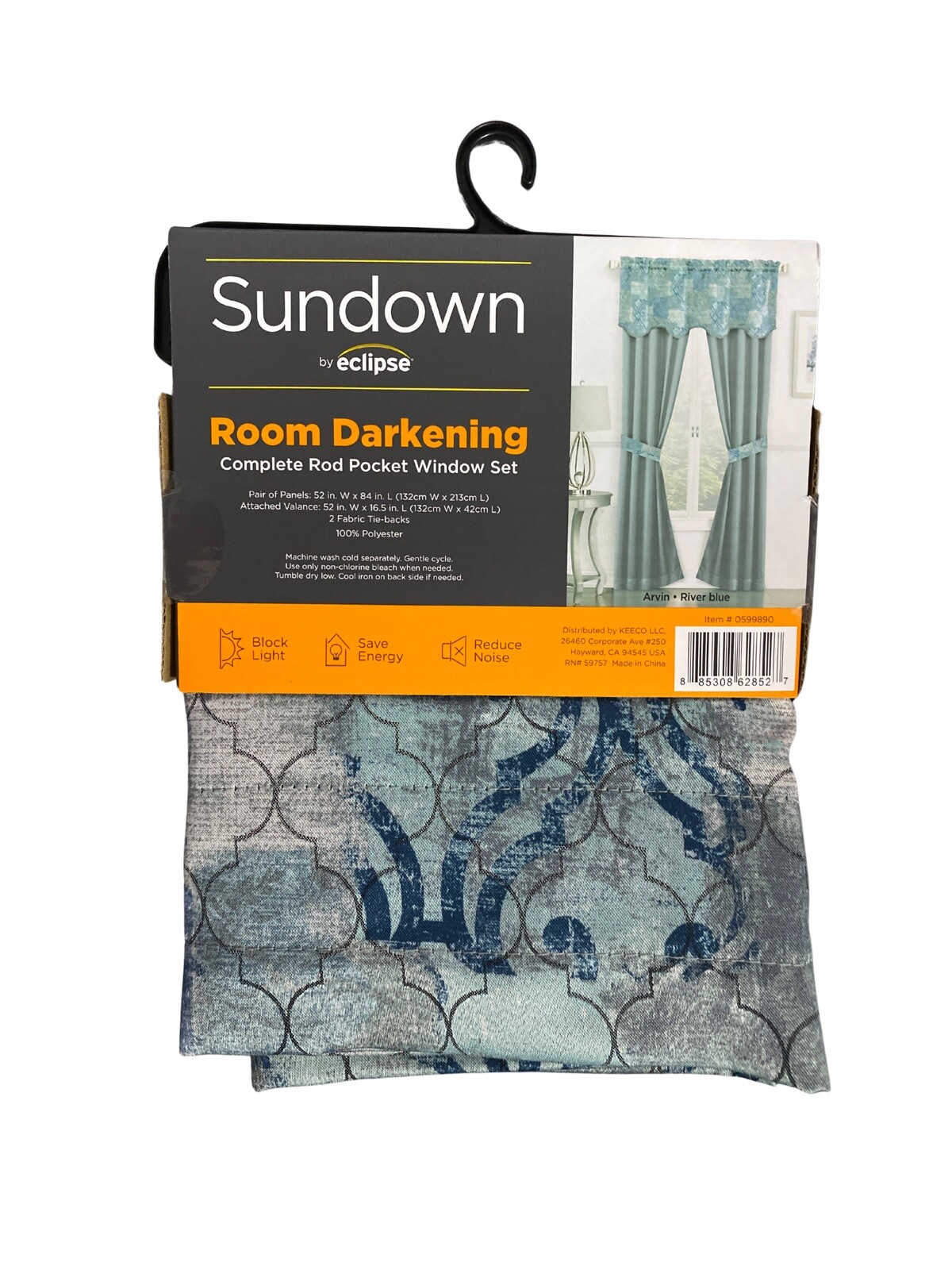 Sundown Eclipse Room Darkening Complete Rod Pocket 5 Piece Set 26×84″ River Blue