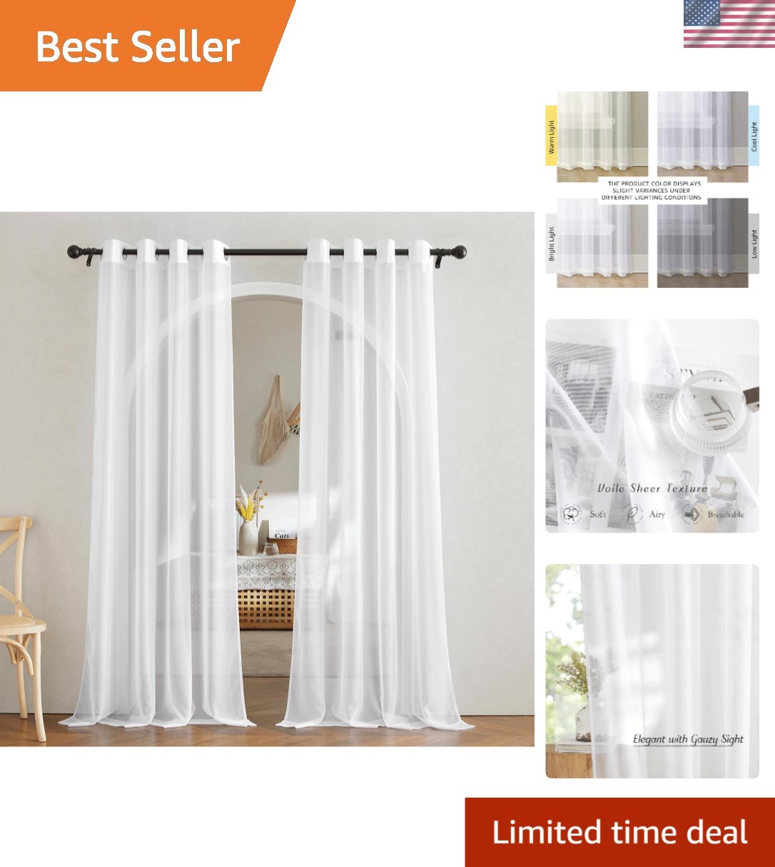 Lightweight Sheer Window Curtains 84″ x 54″ – Airy Grommet Panels for Any Room