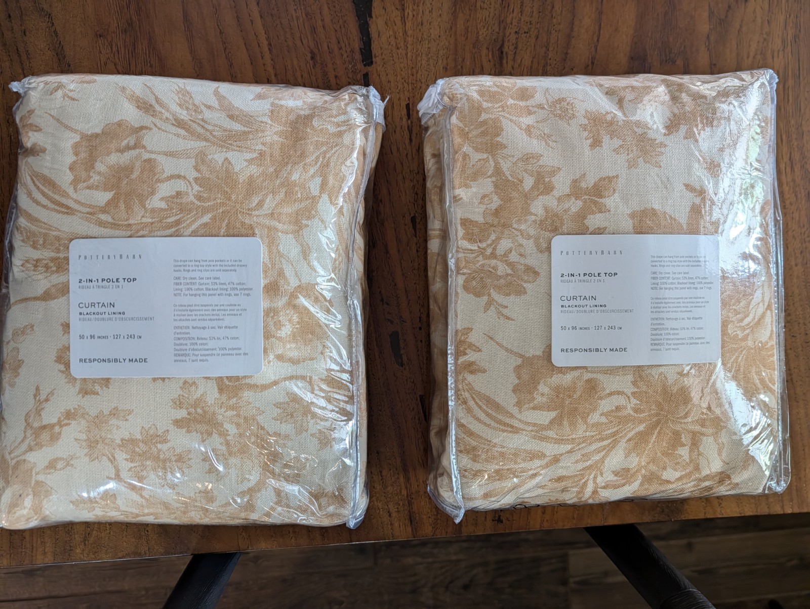 POTTERY BARN Sorrel Toile Linen Cotton Blackout Curtain-50×96″-Gold-NWT