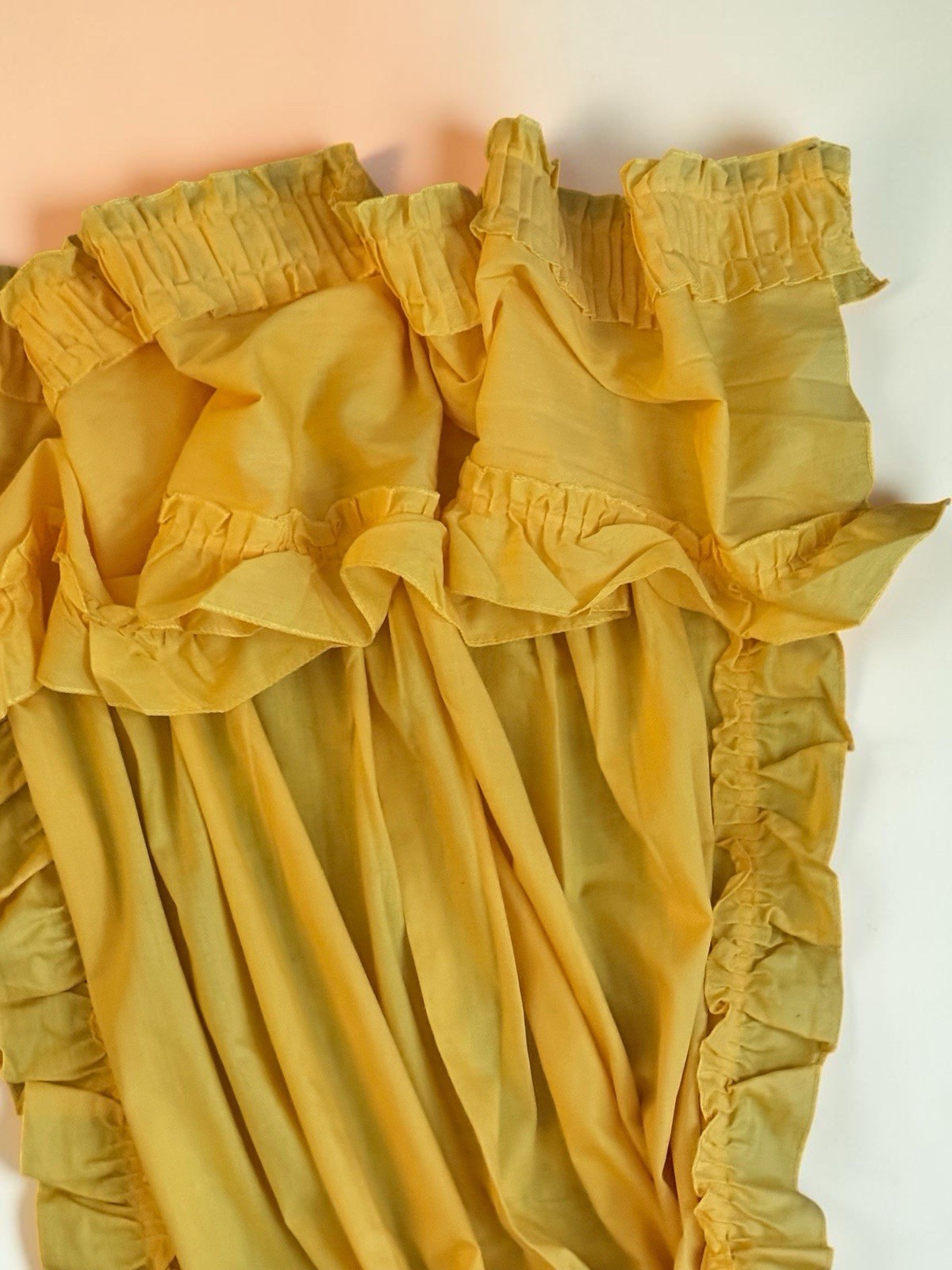 VTG 70s Sears Curtains Ruffled 2 Panels Valance & 2 Tiebacks Marigold Yellow EUC