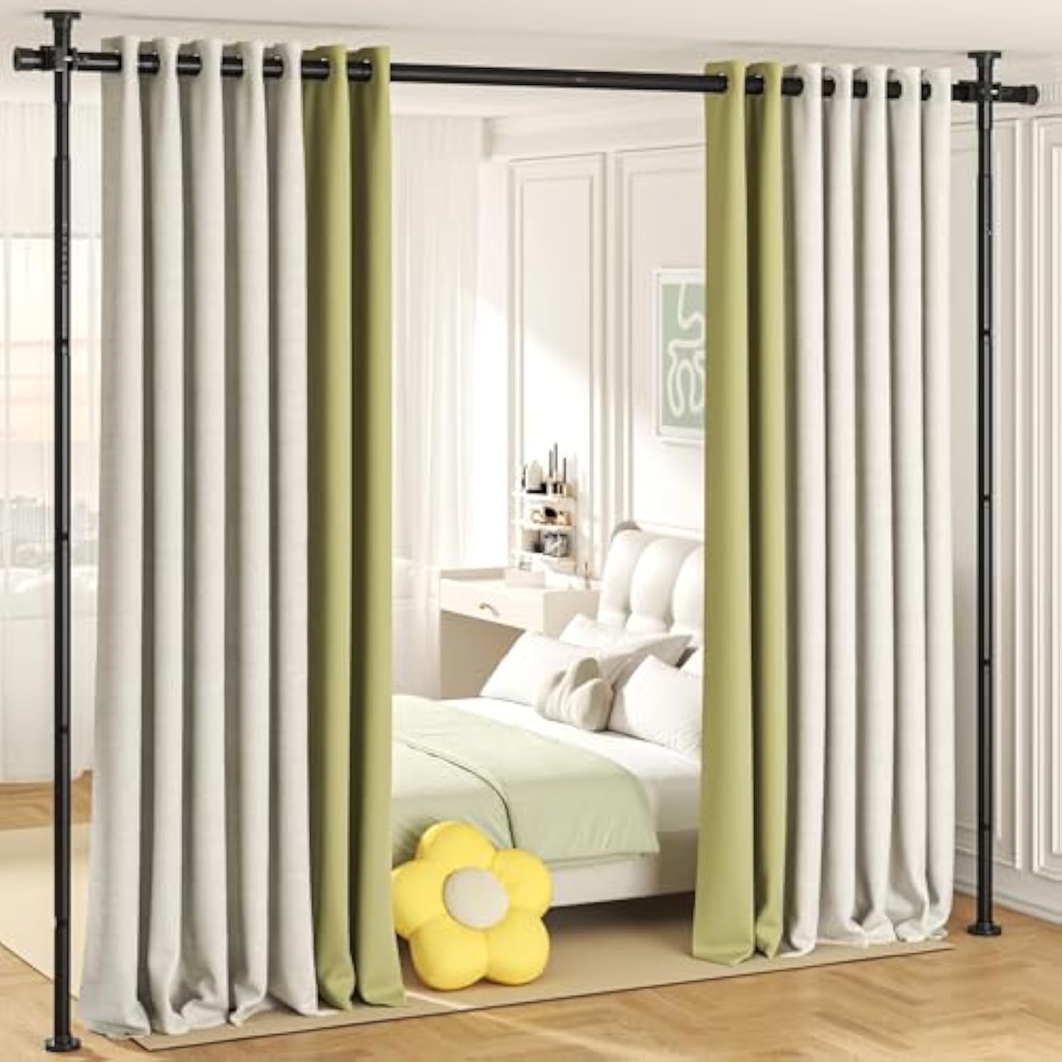 No Drilling Curtain Rod for Room Adjustable Tension Wall Divider Space Partition