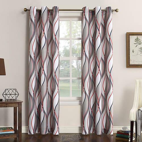 Intersect Grommet Curtains Coral Nickel Gray White 48W” x 63″L