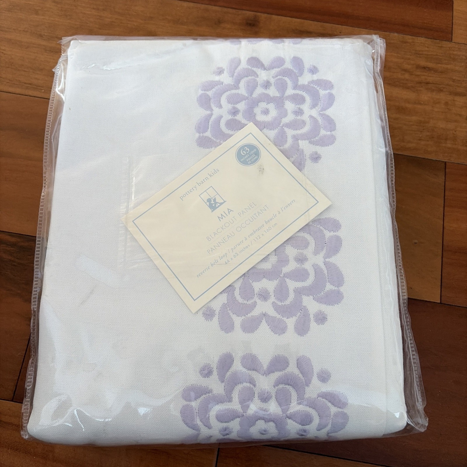 POTTERY BARN KIDS Mia Blackout Panel Embroidered Flowers Lavender 84″ L Curtain