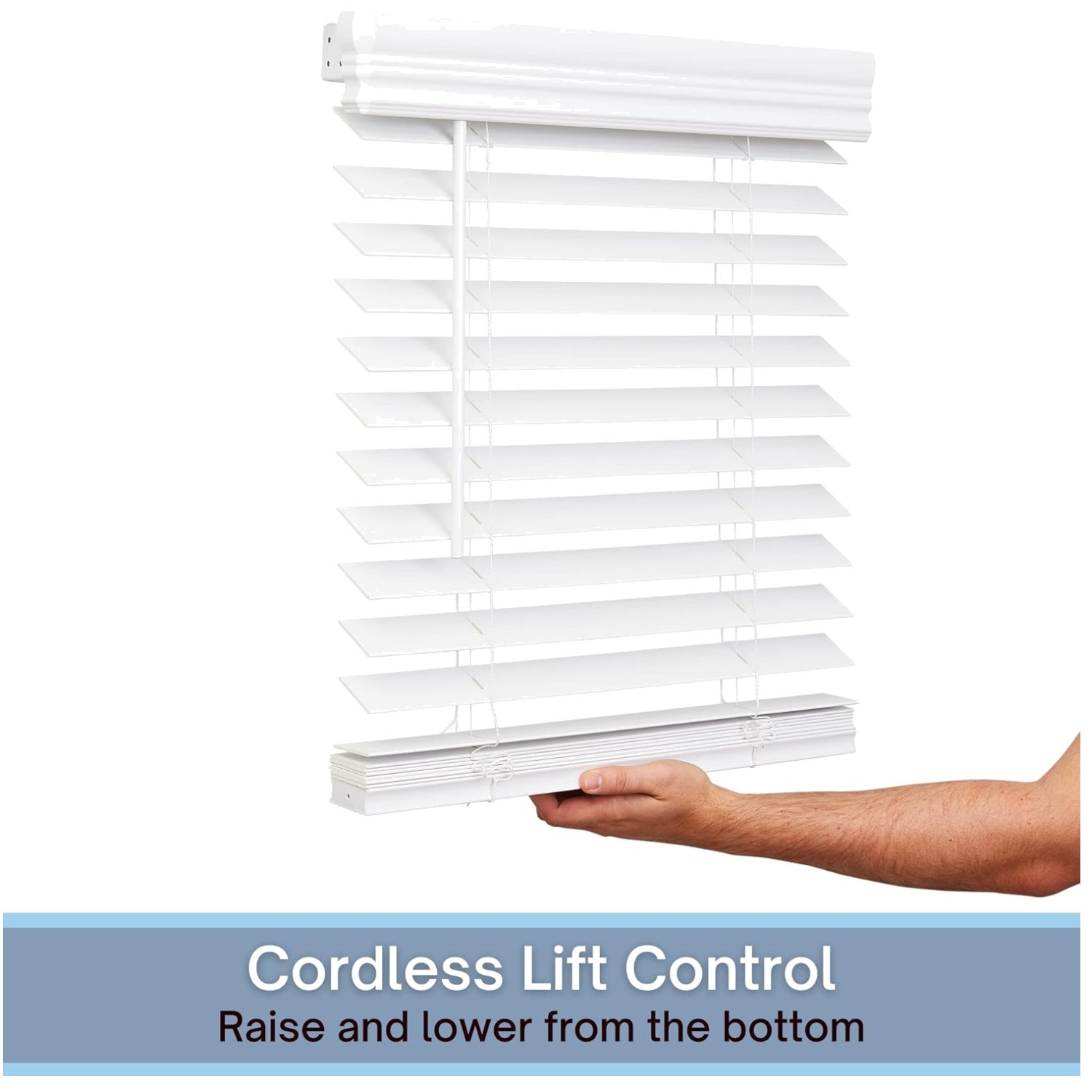 Cordless 2″ Faux Wood Blind, Bright White