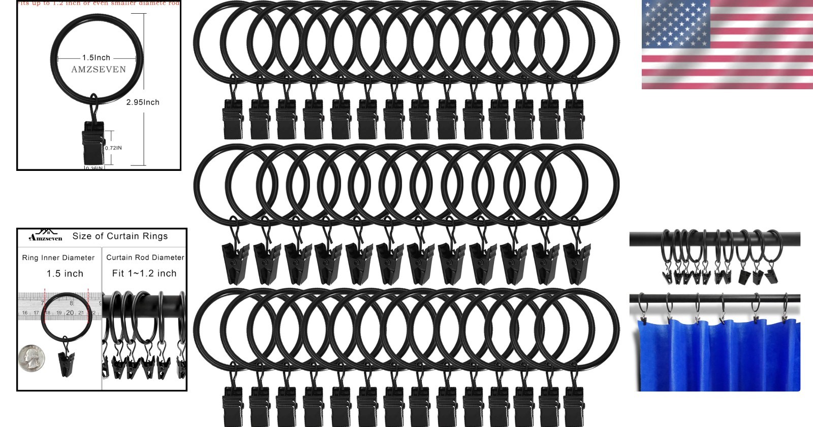 Stylish 40 Count Curtain Rings & Clips – Metal, 1.5in I.D. for Elegant Interiors