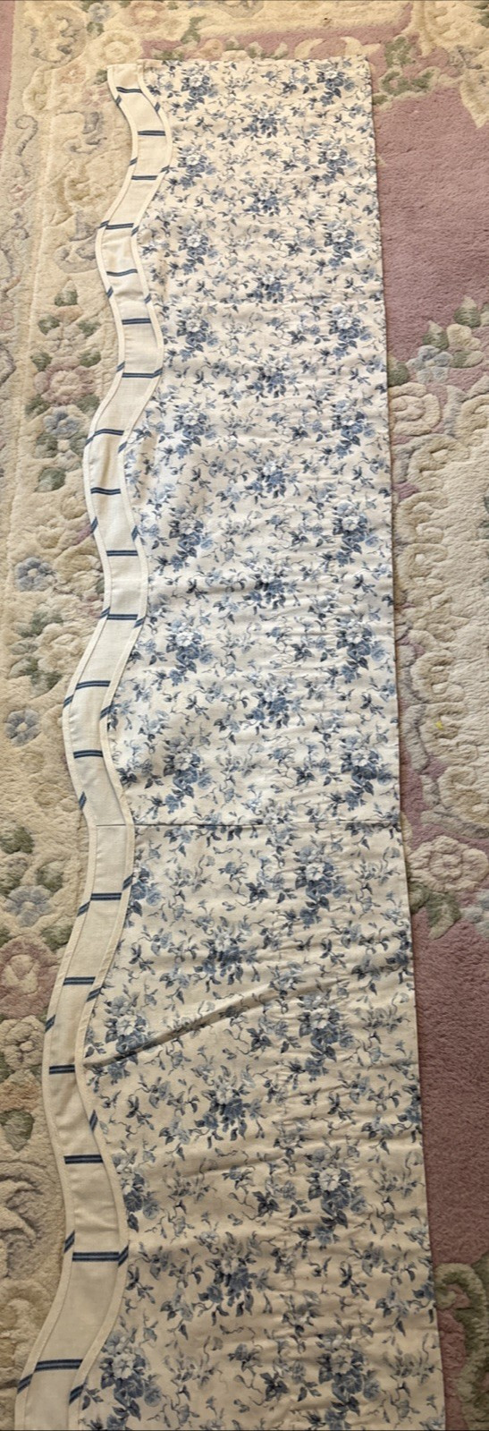 4 Vintage Waverly Window Valances Blue white floral stripe 100% Cotton 77″x17″