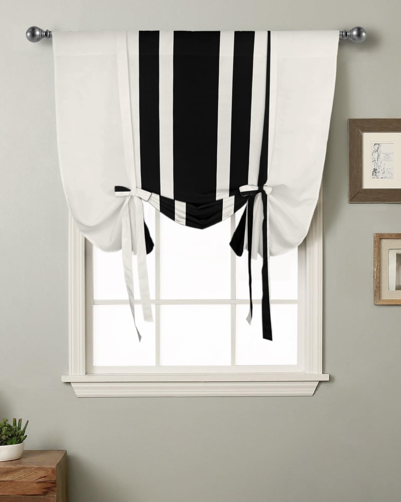 Curtains Balloon Window Shade Christmas Black and White Stripe Rustic Farmhou…