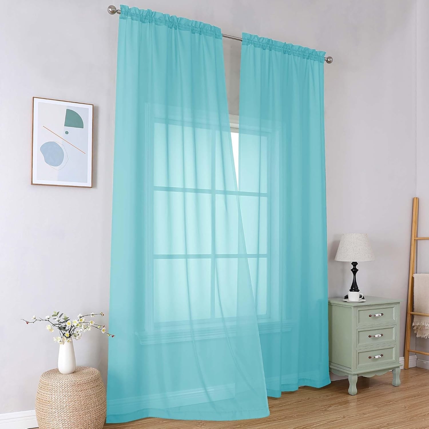 Short Sheer Curtains Length for Windows, Rod Pocket 2 Panels Set