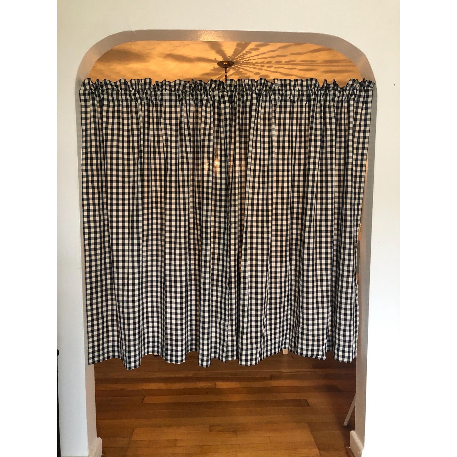 Pair Vintage Black Gingham Curtain Panels – 52×54 Primitive Cottage or Farmhouse