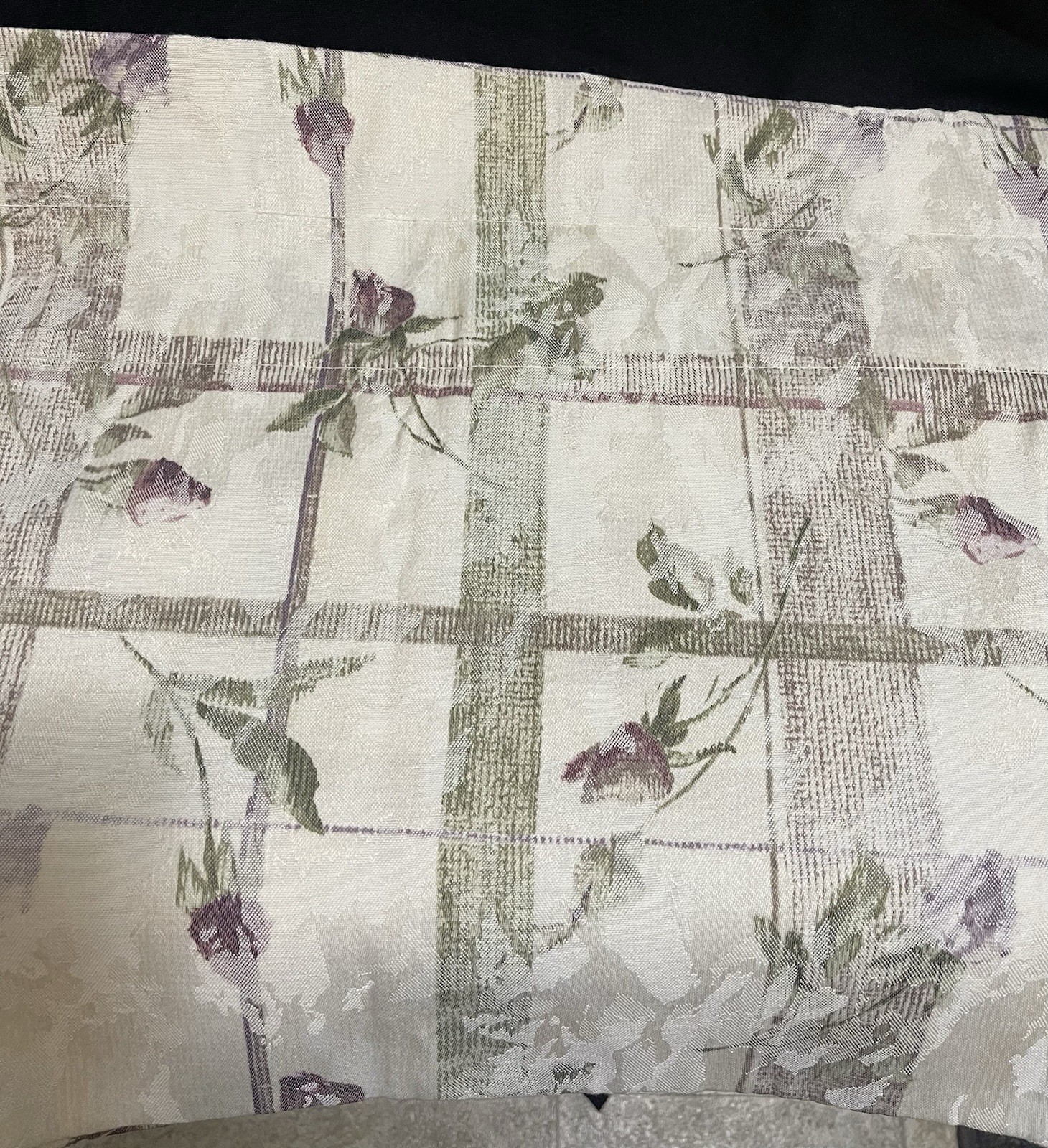 2 Beige Trellis Print Valences Dusty Amethyst Roses 82 1/2” By 18”