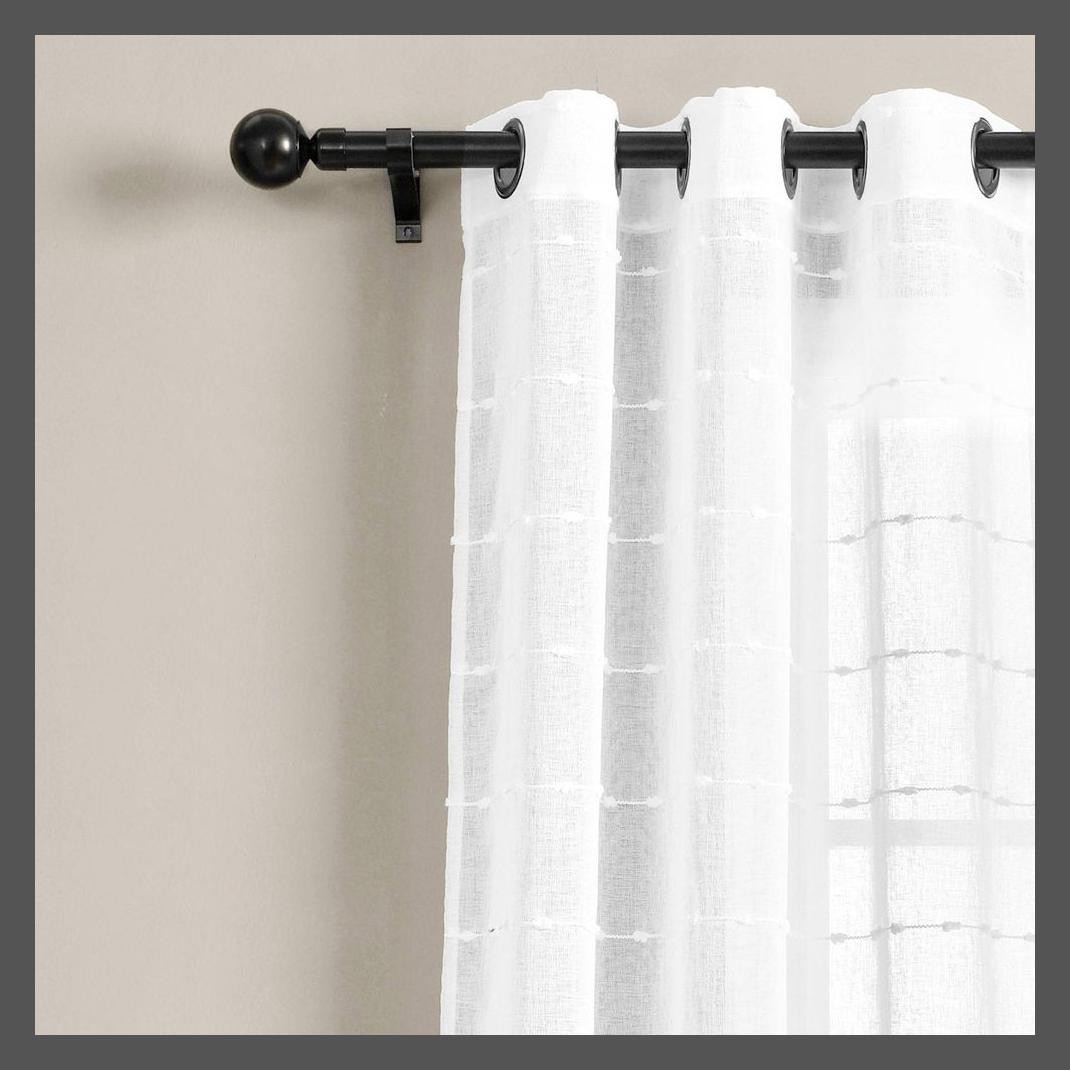 Set of 2 (84″x38″) Farmhouse Textured Grommet Sheer Window Curtain Panels White