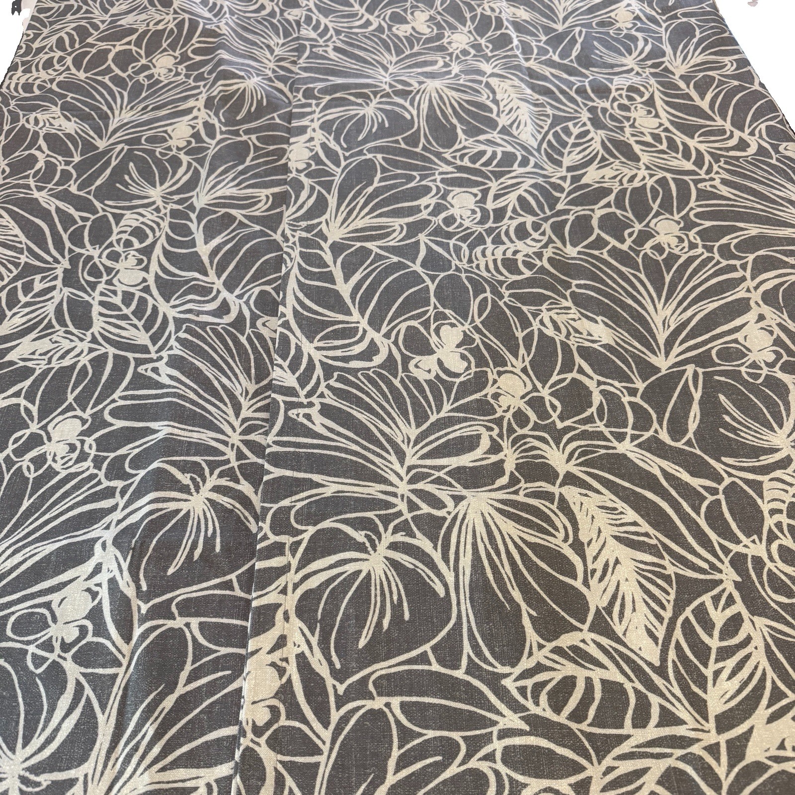 West Elm Sketch Floral Leaf Curtain Panels Grey White 100% Cotton SET 2 48×96 Ea