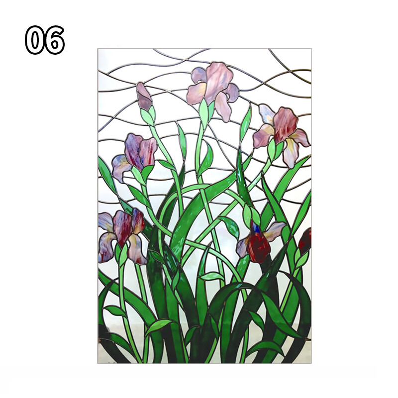 Stained Flower Magnolia Stickers Windows Film Static Sliding Door Decor