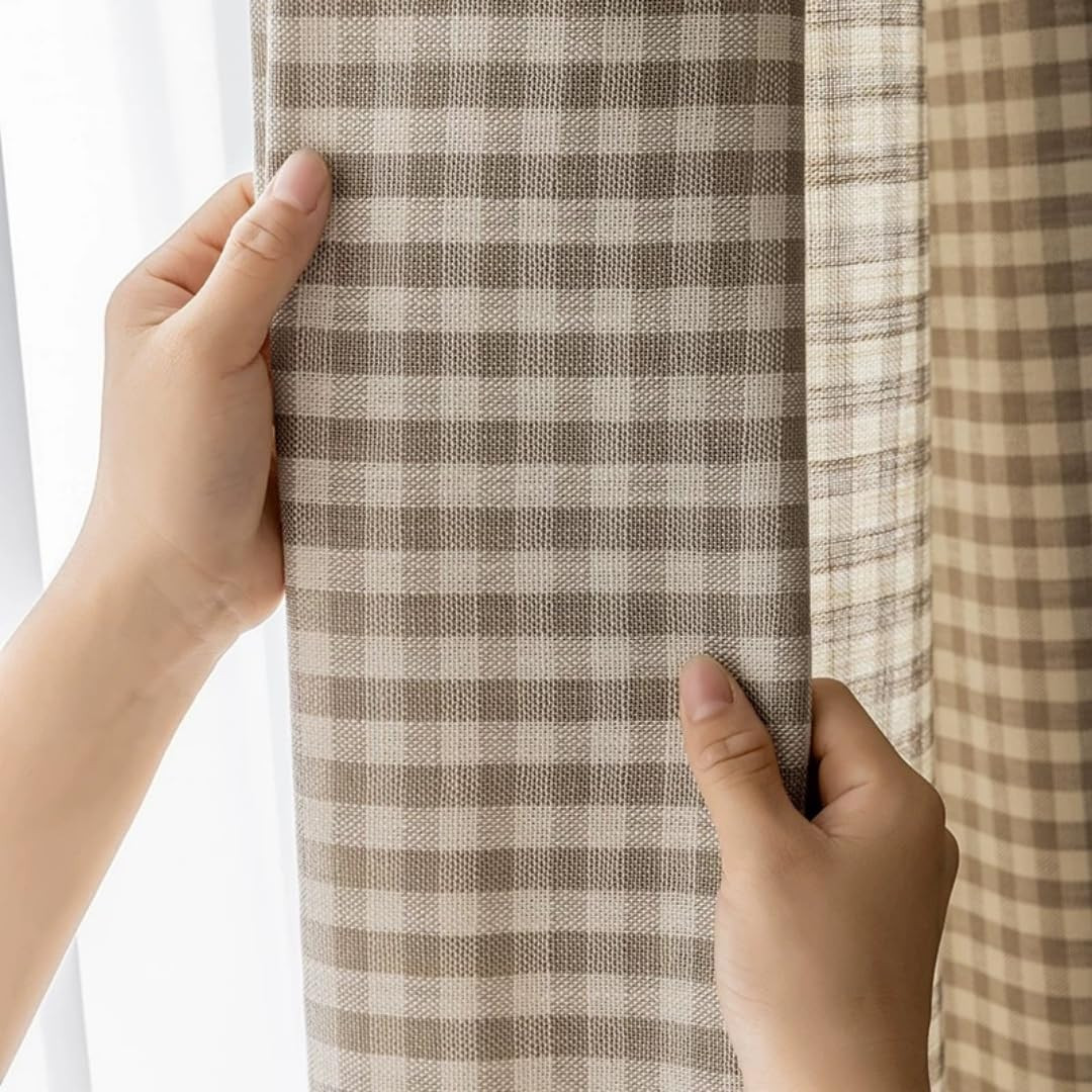 Farmhouse Gingham Curtain Panels 84″ Length, 2-Pack Cotton Linen Blend